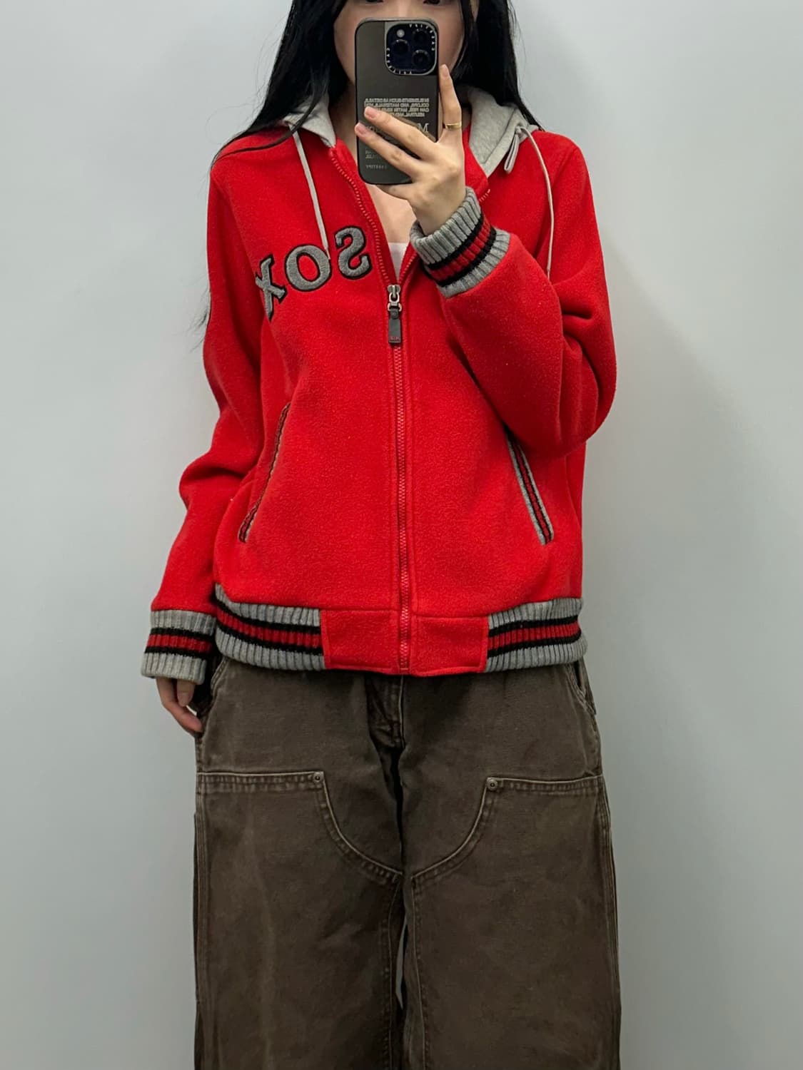 MLB 보스턴 레드삭스 레드 플리스 후드 점퍼 상품이미지1