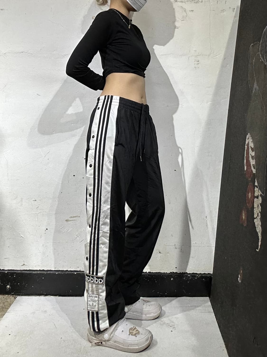 아디다스 블랙 사이드 버튼 트레이닝 팬츠 스냅 단추 추리닝 바지 S 상품이미지1