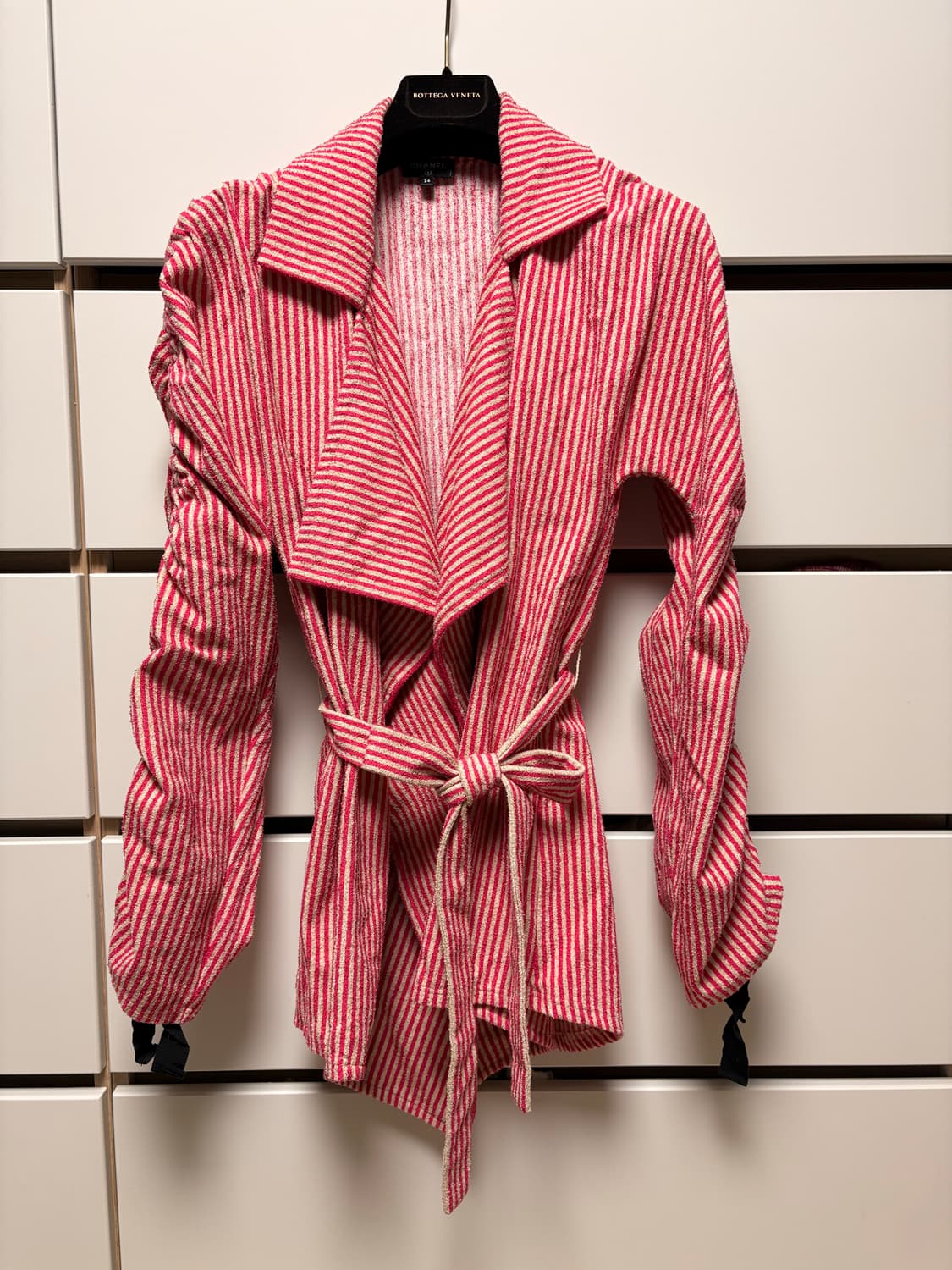 샤넬 핑크 스트라이프 셔링 자켓 34 정품 상품이미지2