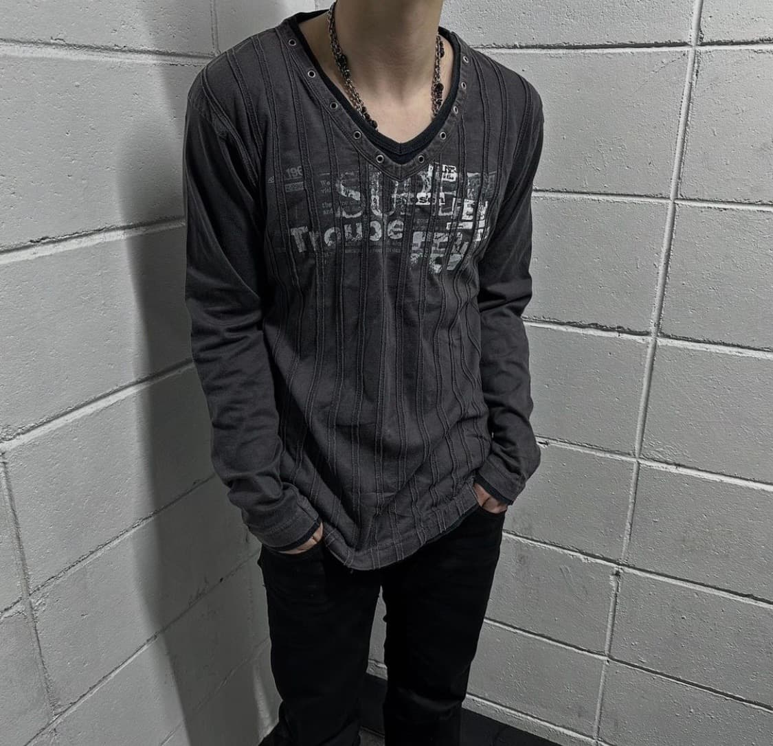 펑크 프린팅 롱 슬리브 긴팔티셔츠 상품이미지2