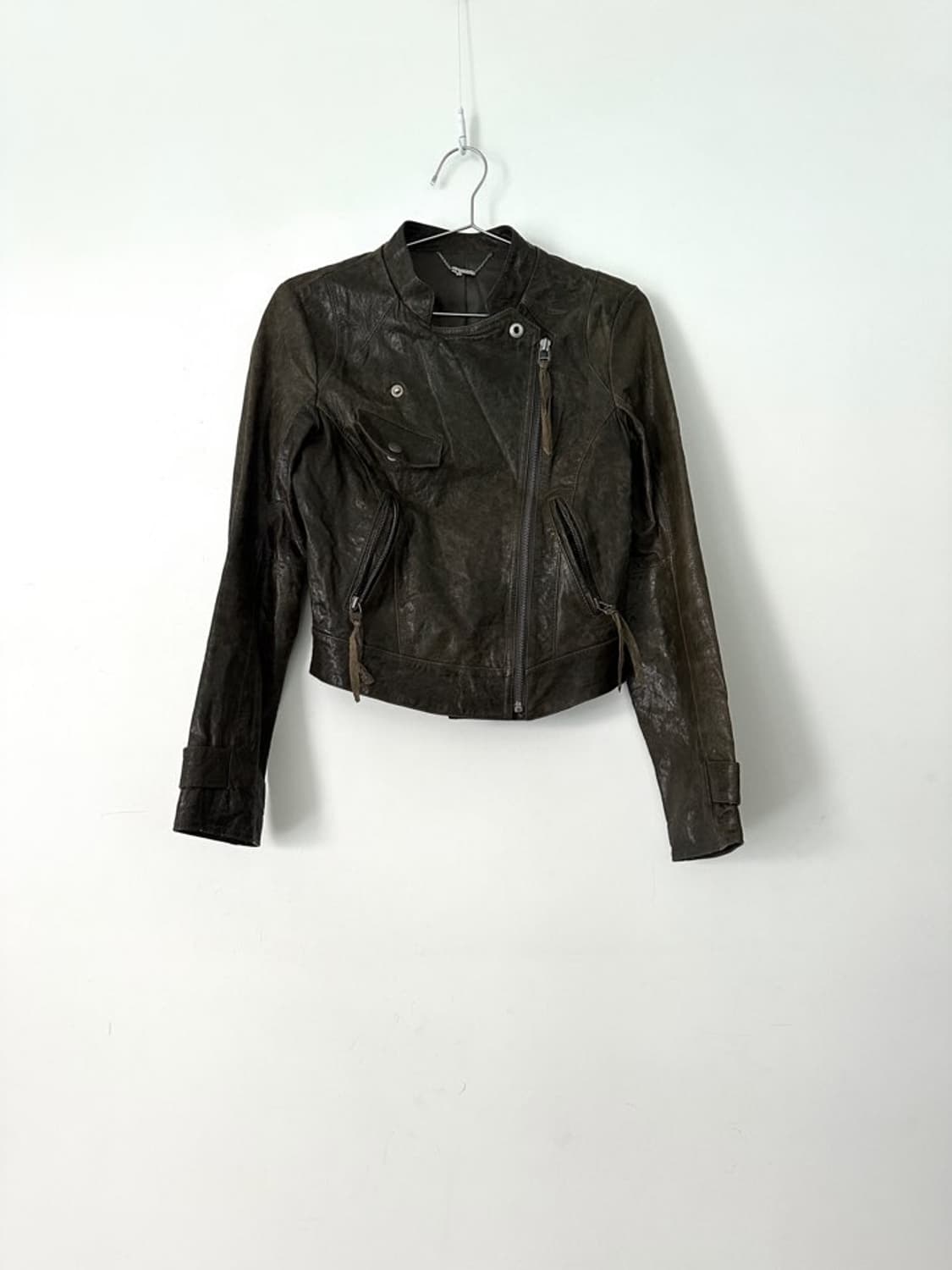 GUESS olive green short leather jacket 상품이미지1