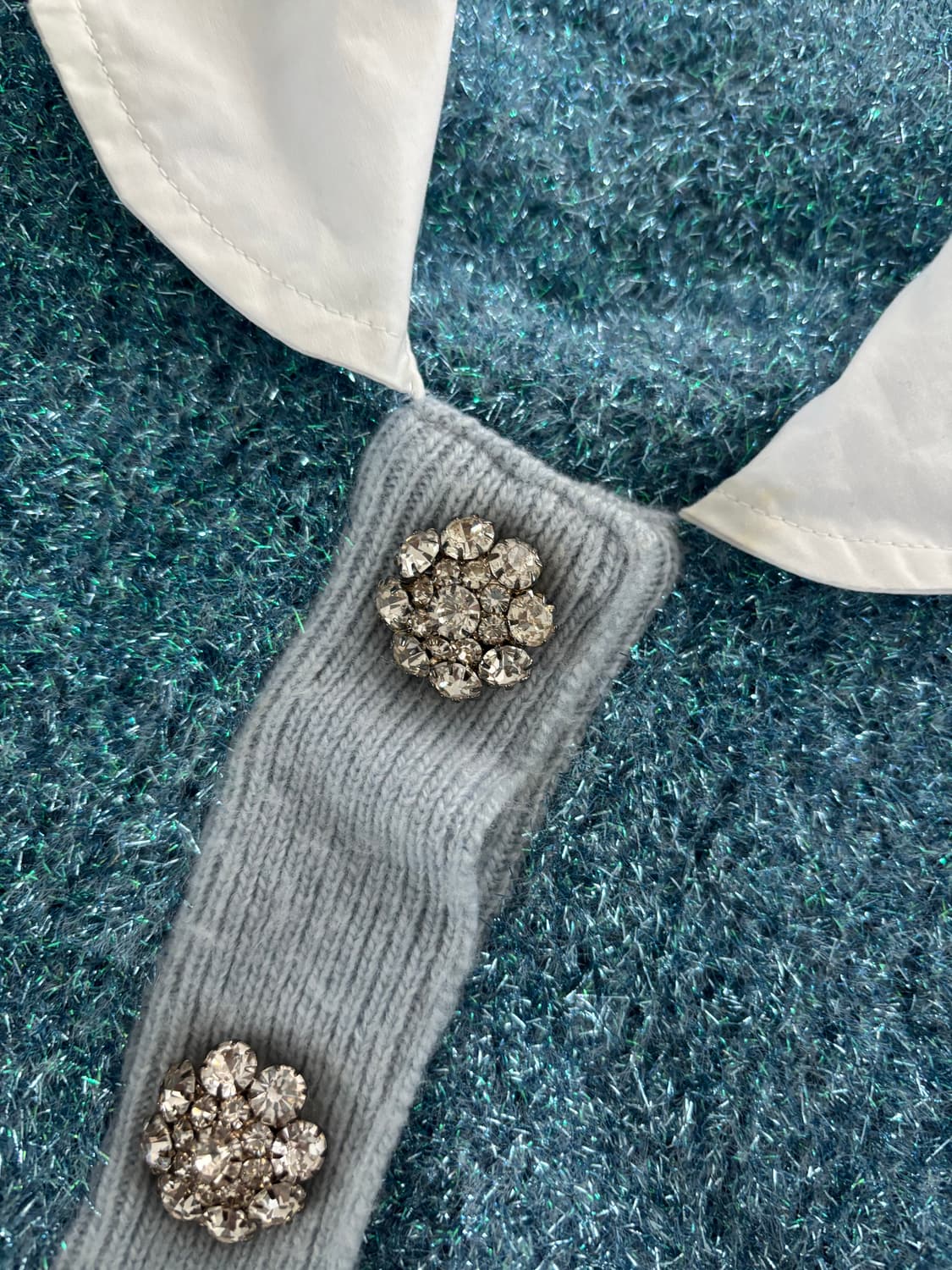 GANNI 가니 블루 스파클 쥬얼 버튼 크롭 가디건 상품이미지7