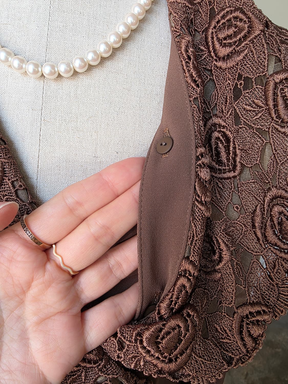 카키 브라운 레이스 빅카라 더블 자켓 상품이미지3