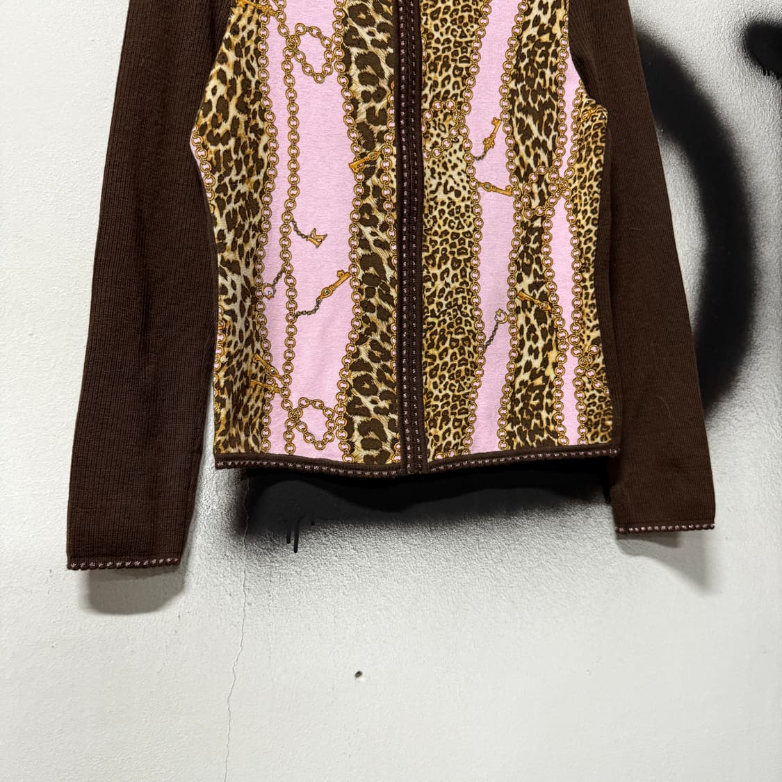 VTG 빈티지 핑크 브라운 레오파드 패턴 크롭 니트 집업 상품이미지4