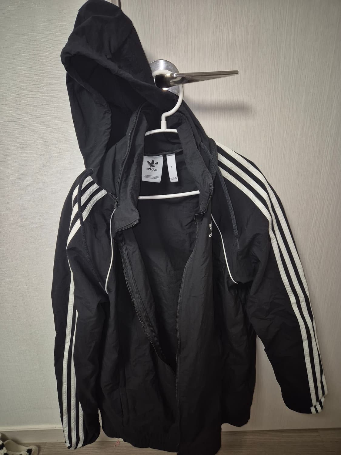아디다스 3선 후드 바람막이 블랙 L 상품이미지2