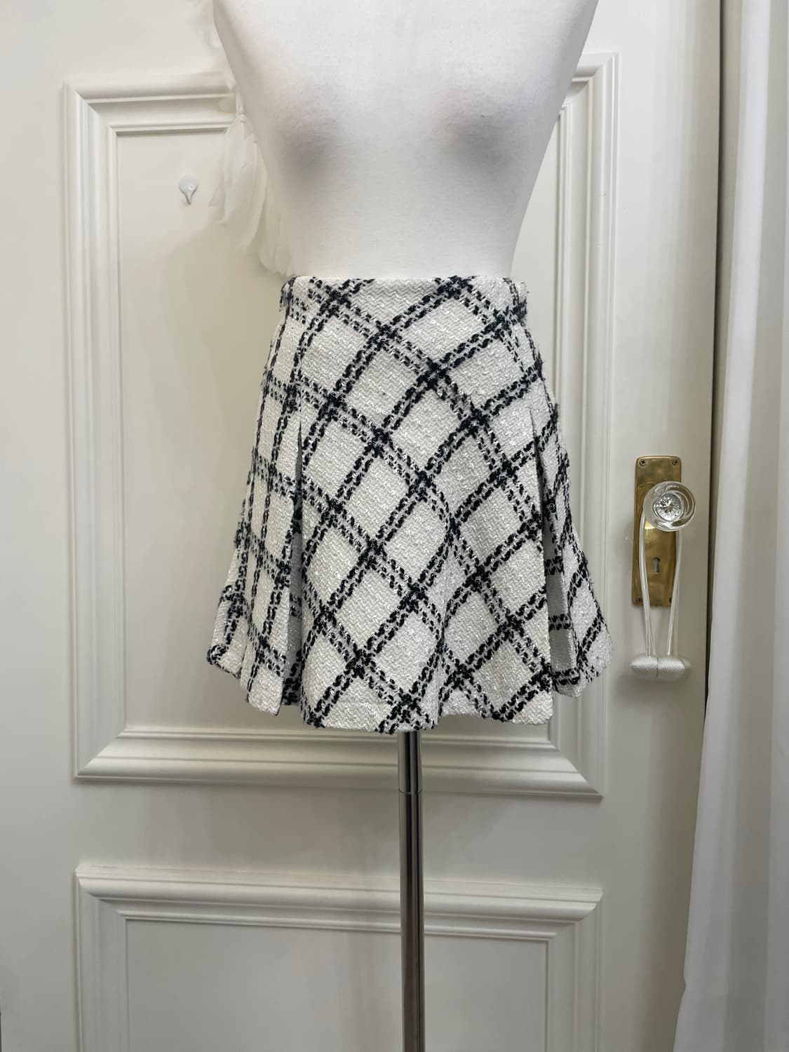 ivory black check glitter tweed flare mi 상품이미지5