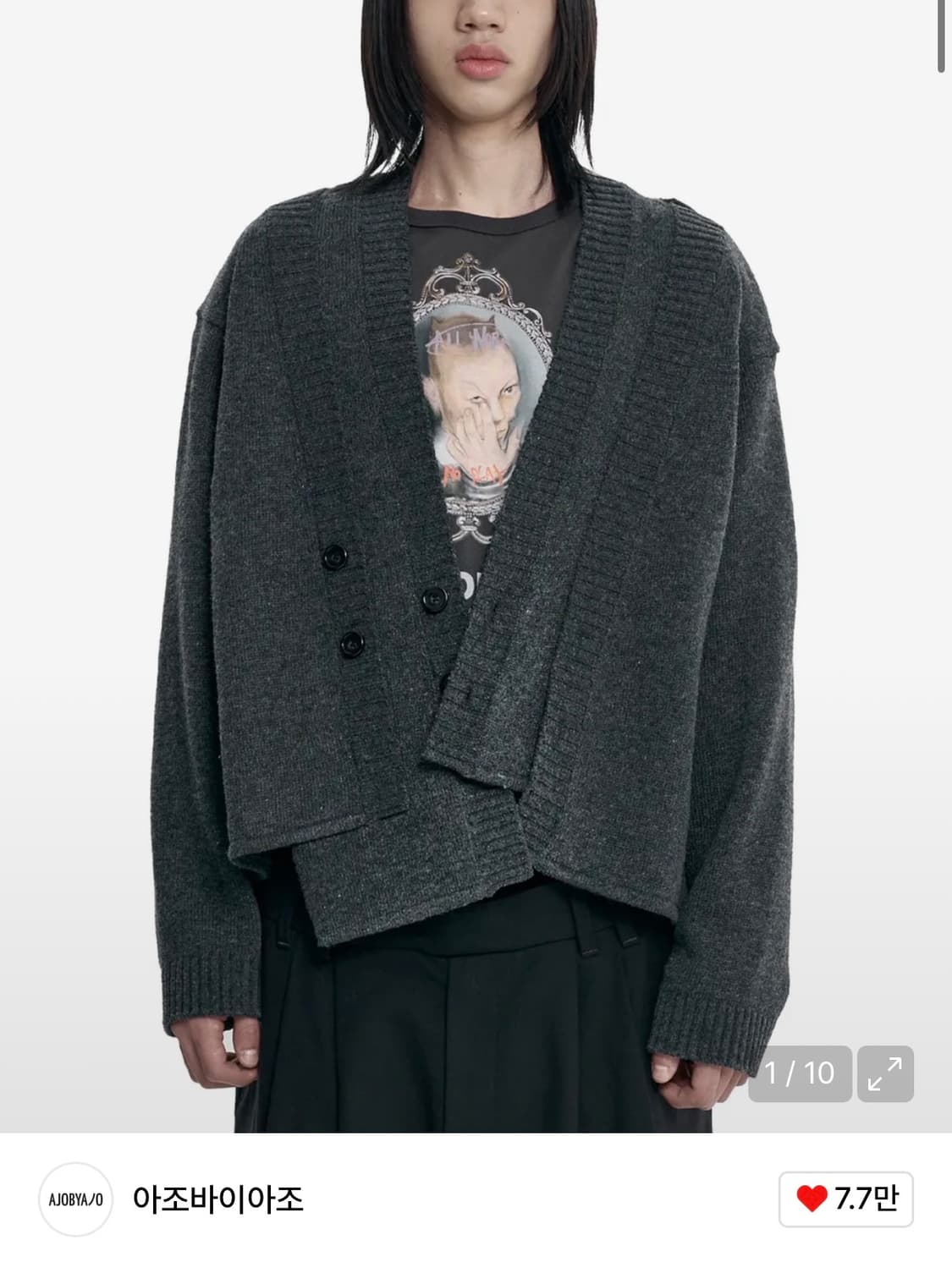 아조바이아조 더블 버튼 니트 가디건 L 다크 그레이 상품이미지2