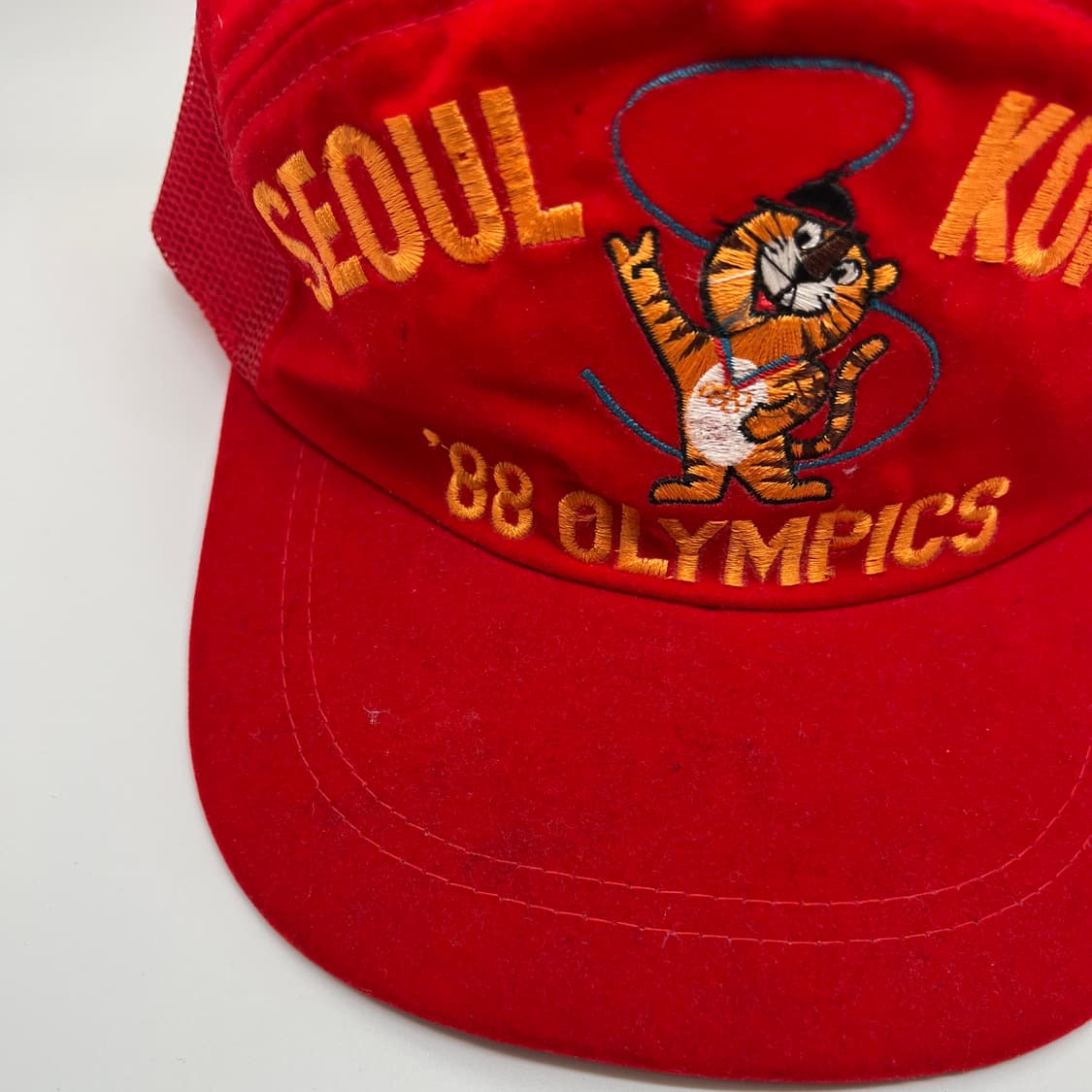 1988 서울 올림픽 호돌이 스웨이드 빈티지 캡 레드 상품이미지3
