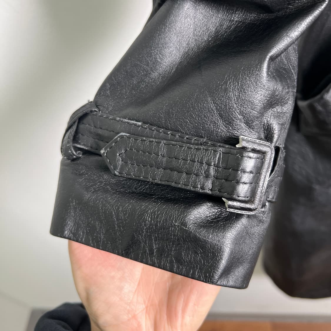 VTG 빈티지 블랙 레더 롱 트렌치코트 상품이미지5