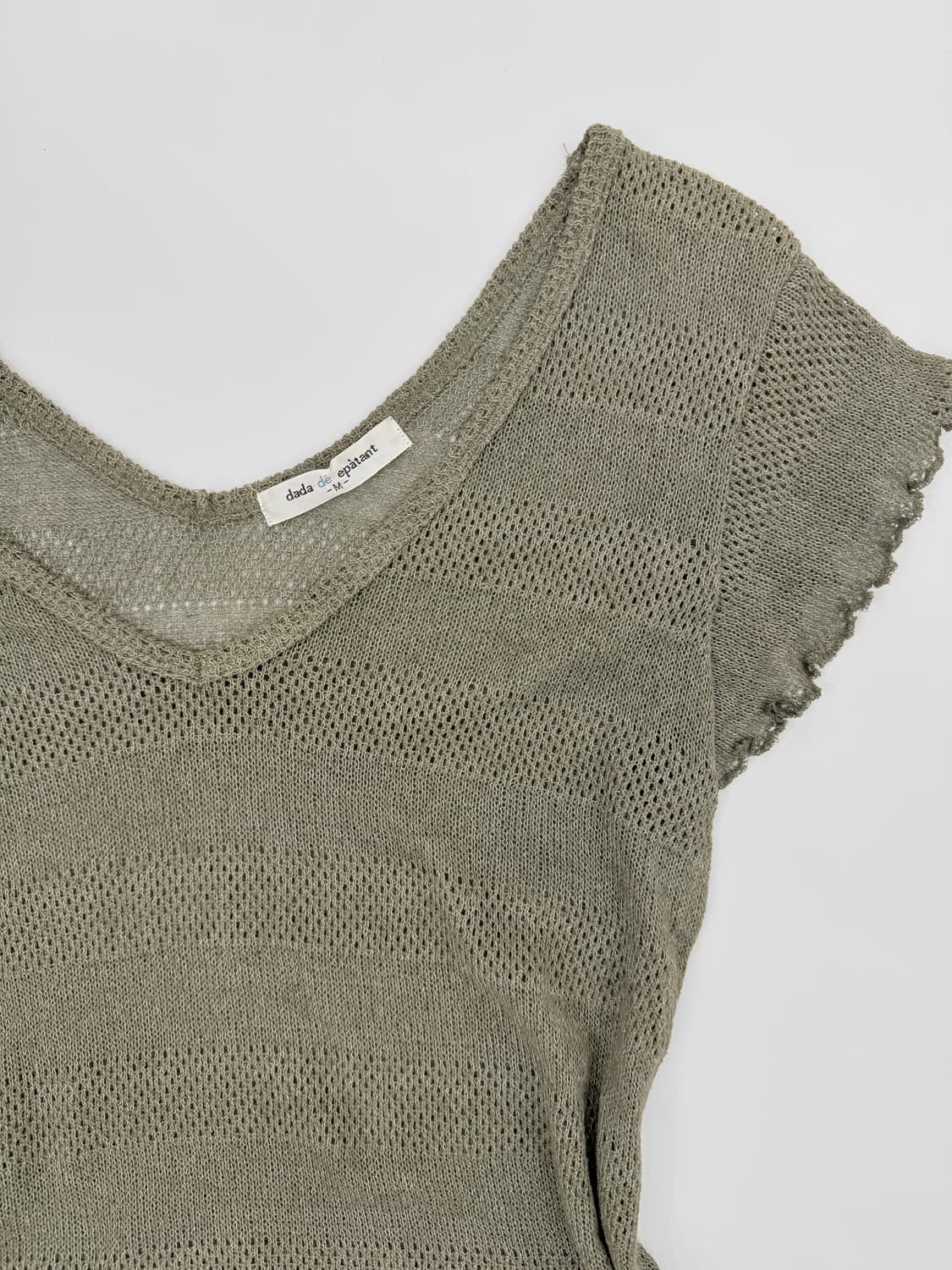 빈티지 DADA DE EPATANT 카키 시스루 레이어드 반팔 상품이미지3