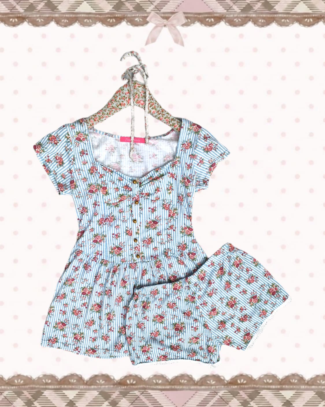 Pinky girls 스트라이프 플로럴 셋업 상품이미지1