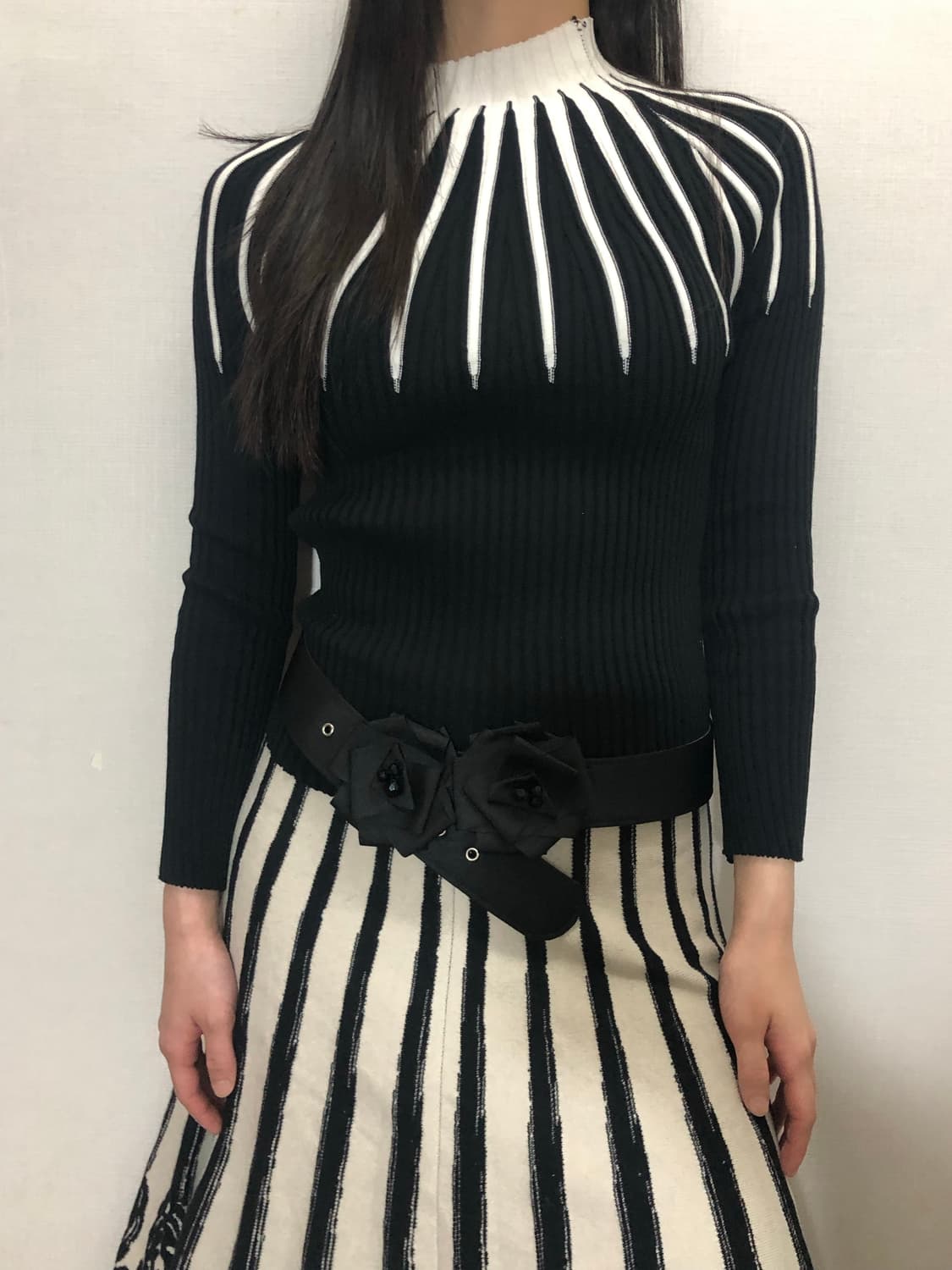 빈티지 화이트 라인 니트 탑 상품이미지1