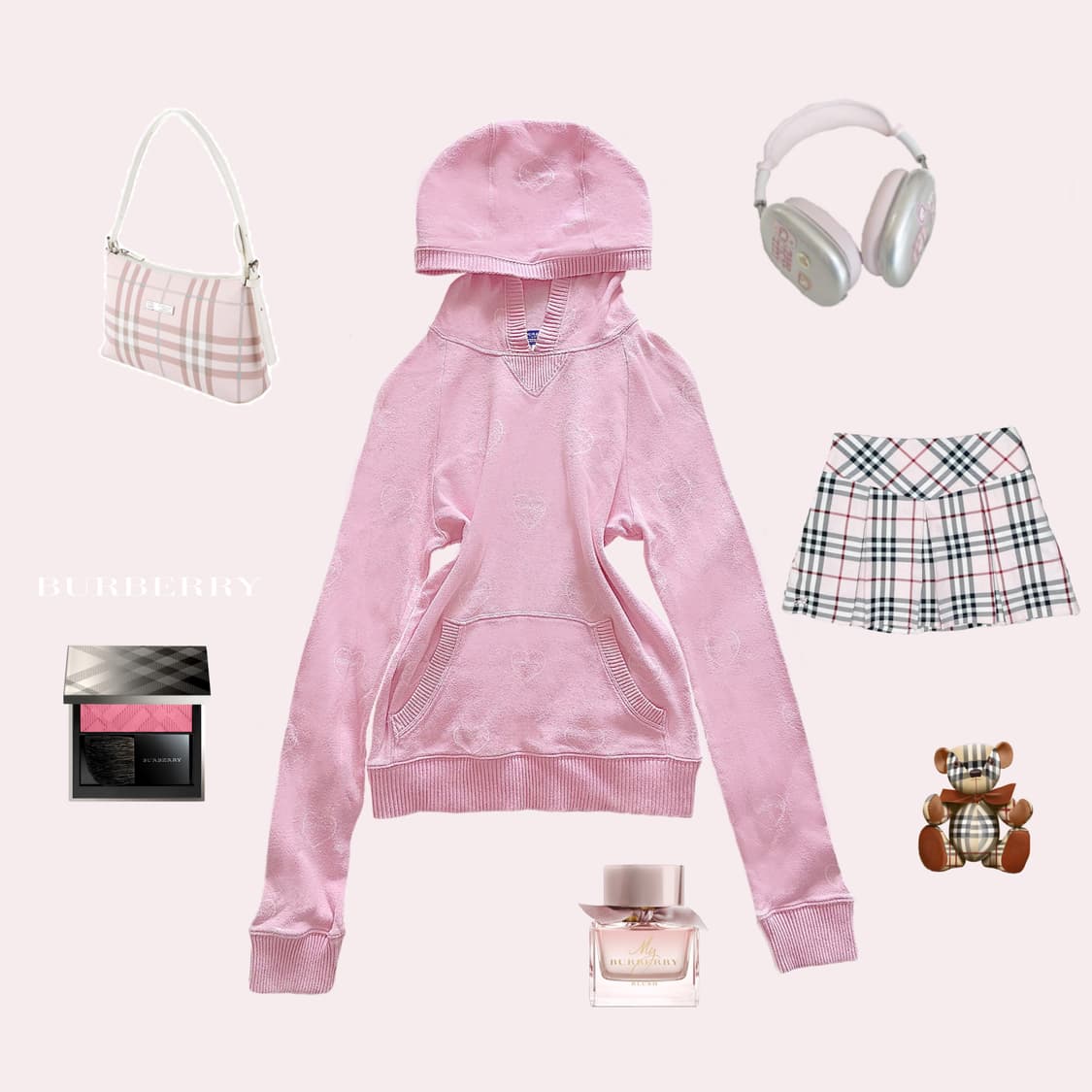 버버리 핑크 하트 후드 히메 갸루 로리타 명품 정품 빈티지 상품이미지1
