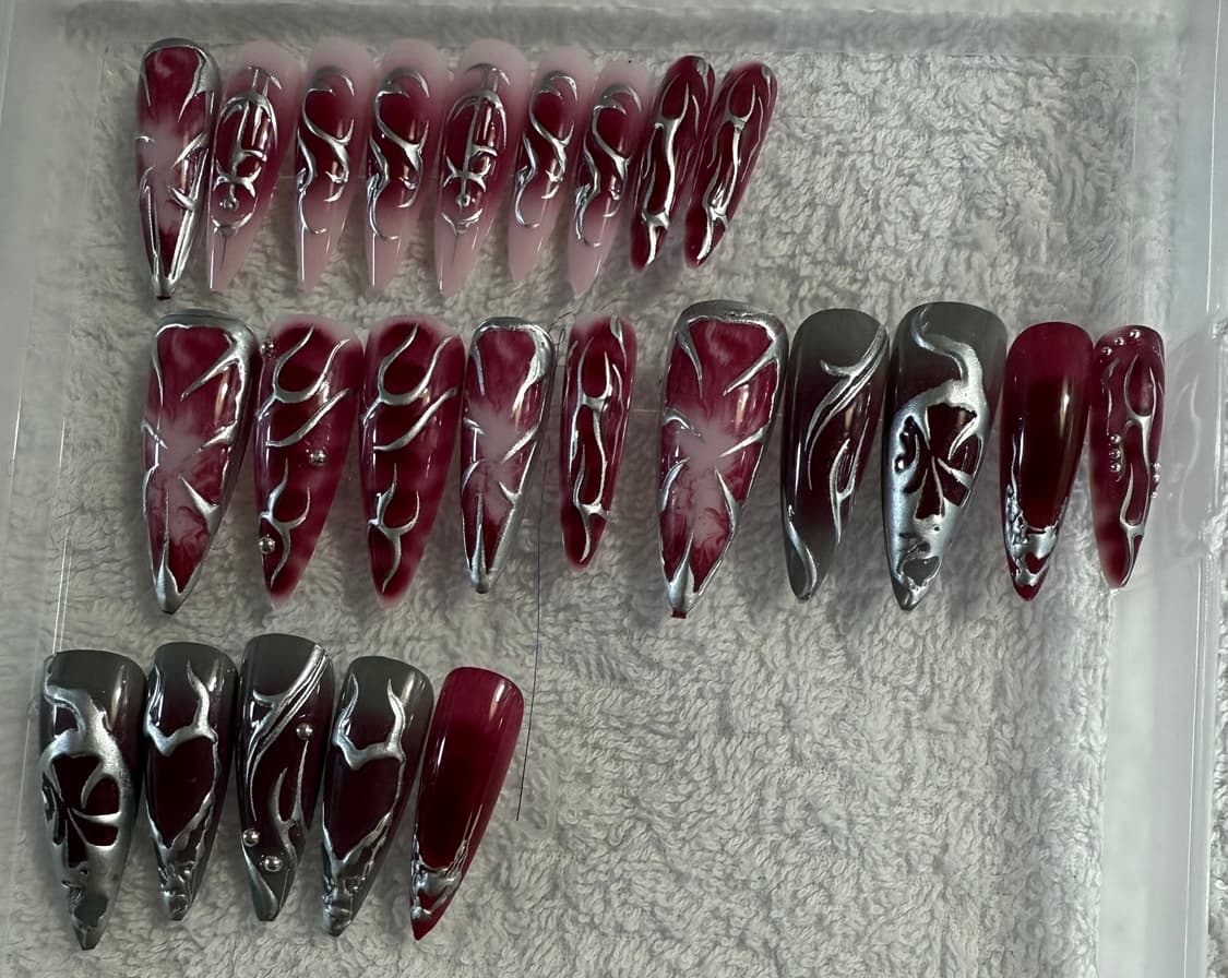실버 레드와인 컬러 스틸레토 네일팁 3세트 상품이미지4