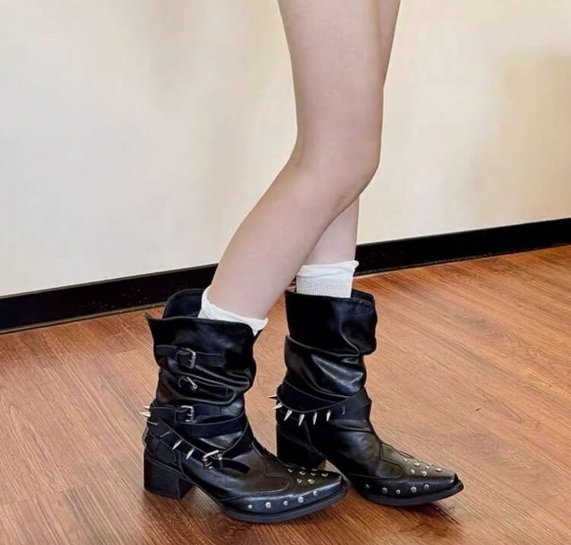 웨스턴 스터드 스트랩 부츠 블랙  상품이미지5