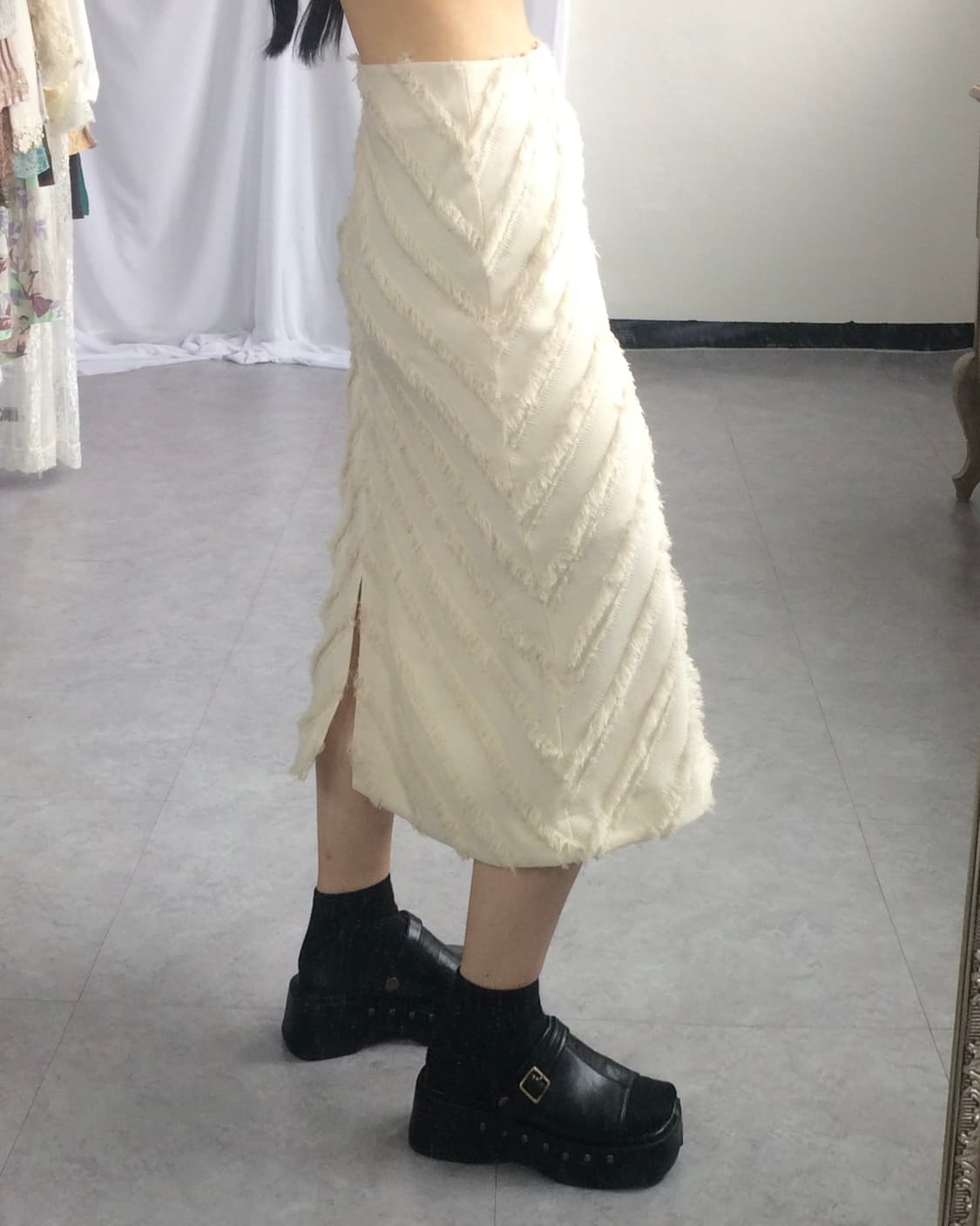 Fringe pattern point long skirt 상품이미지5