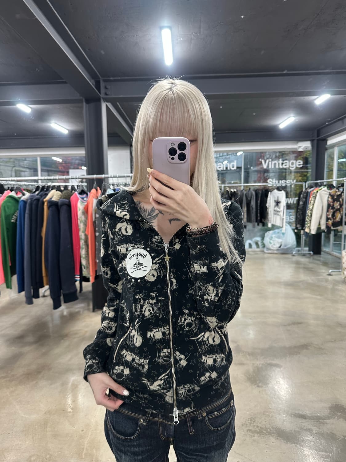 히스테릭글래머 프린팅 큐빅 후드 집업 상품이미지1