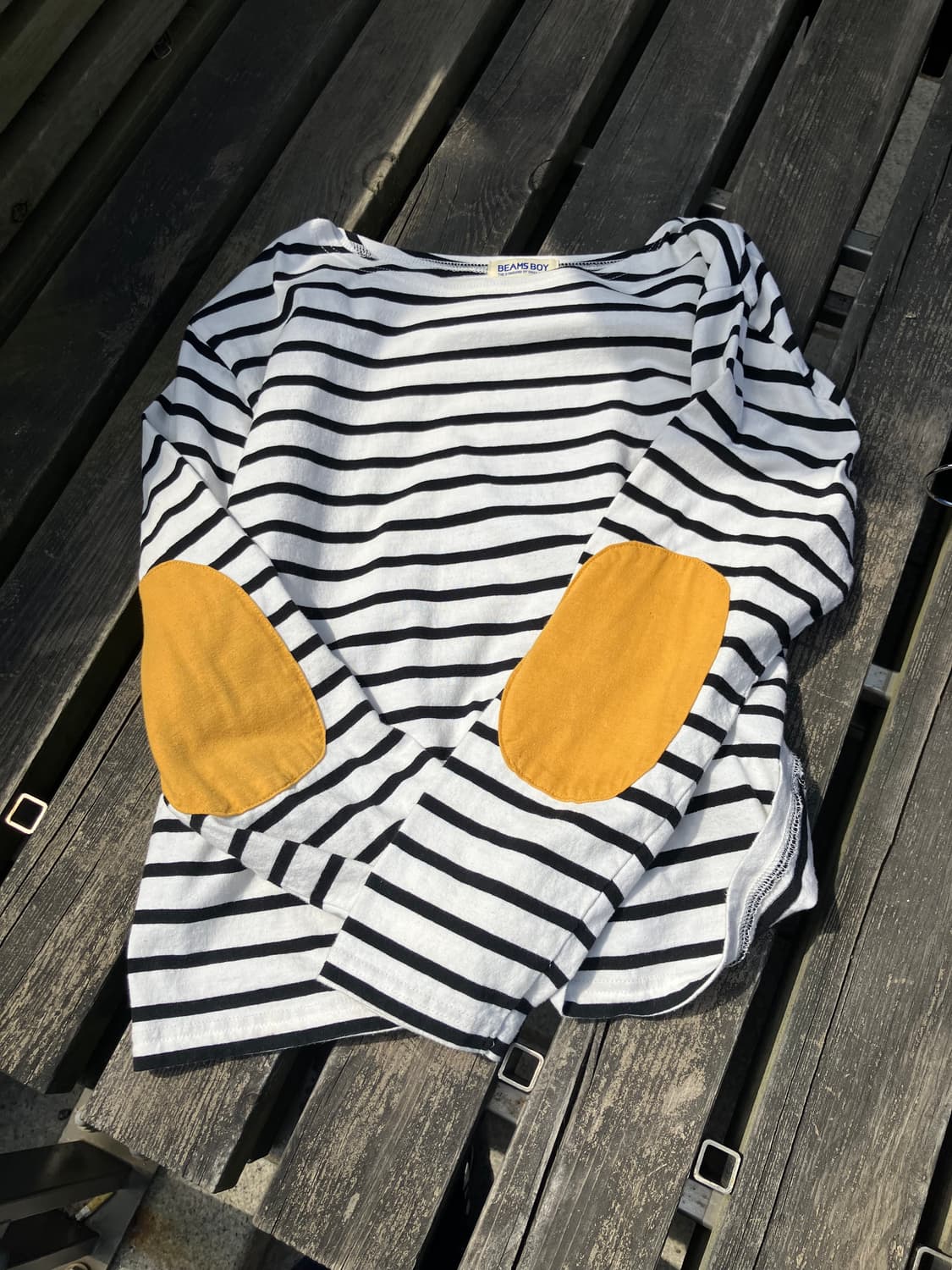 BEAMS BOY 옐로우 패치 스트라이프 긴팔 티셔츠 M 상품이미지1
