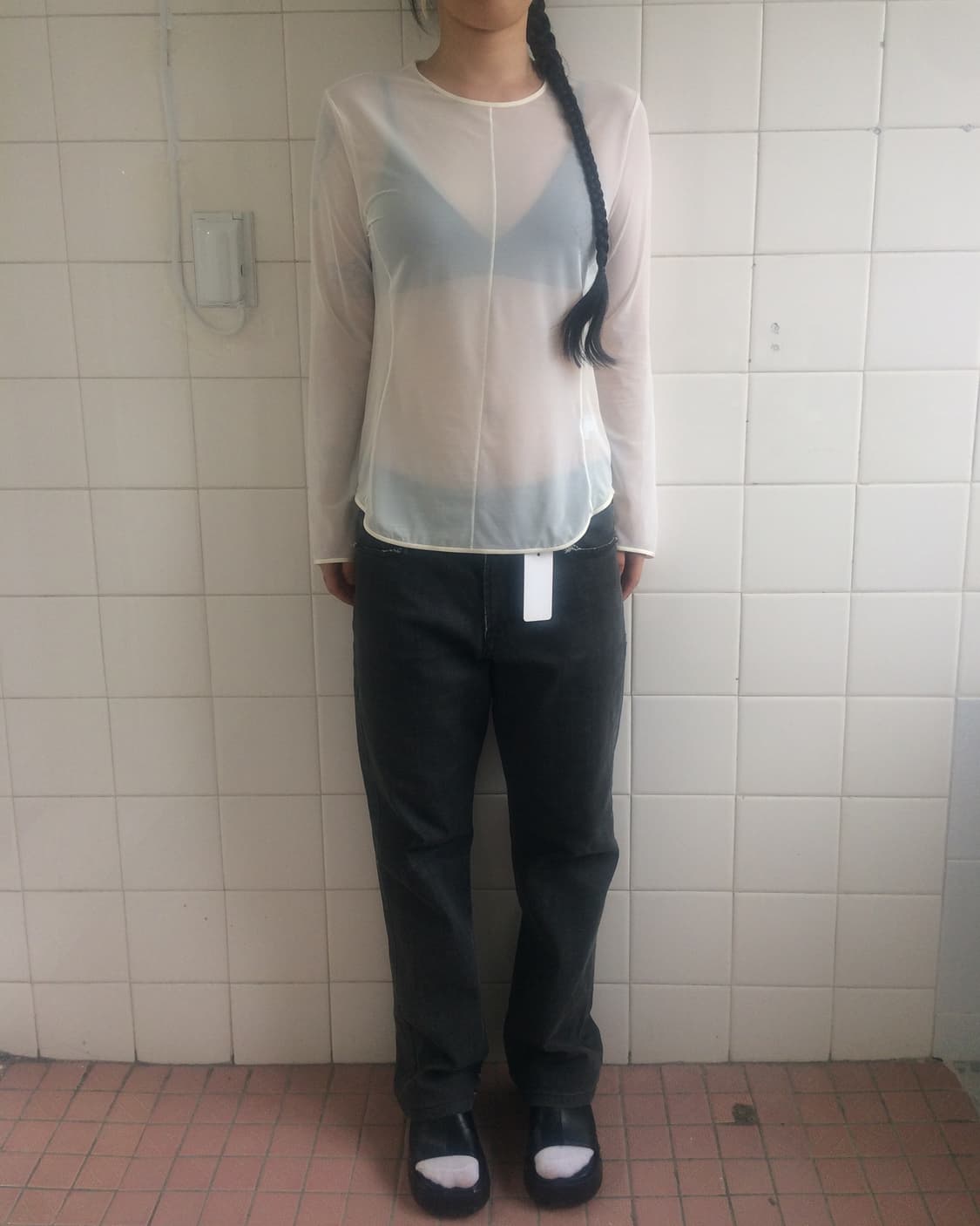 Line detail see through mesh top 상품이미지6