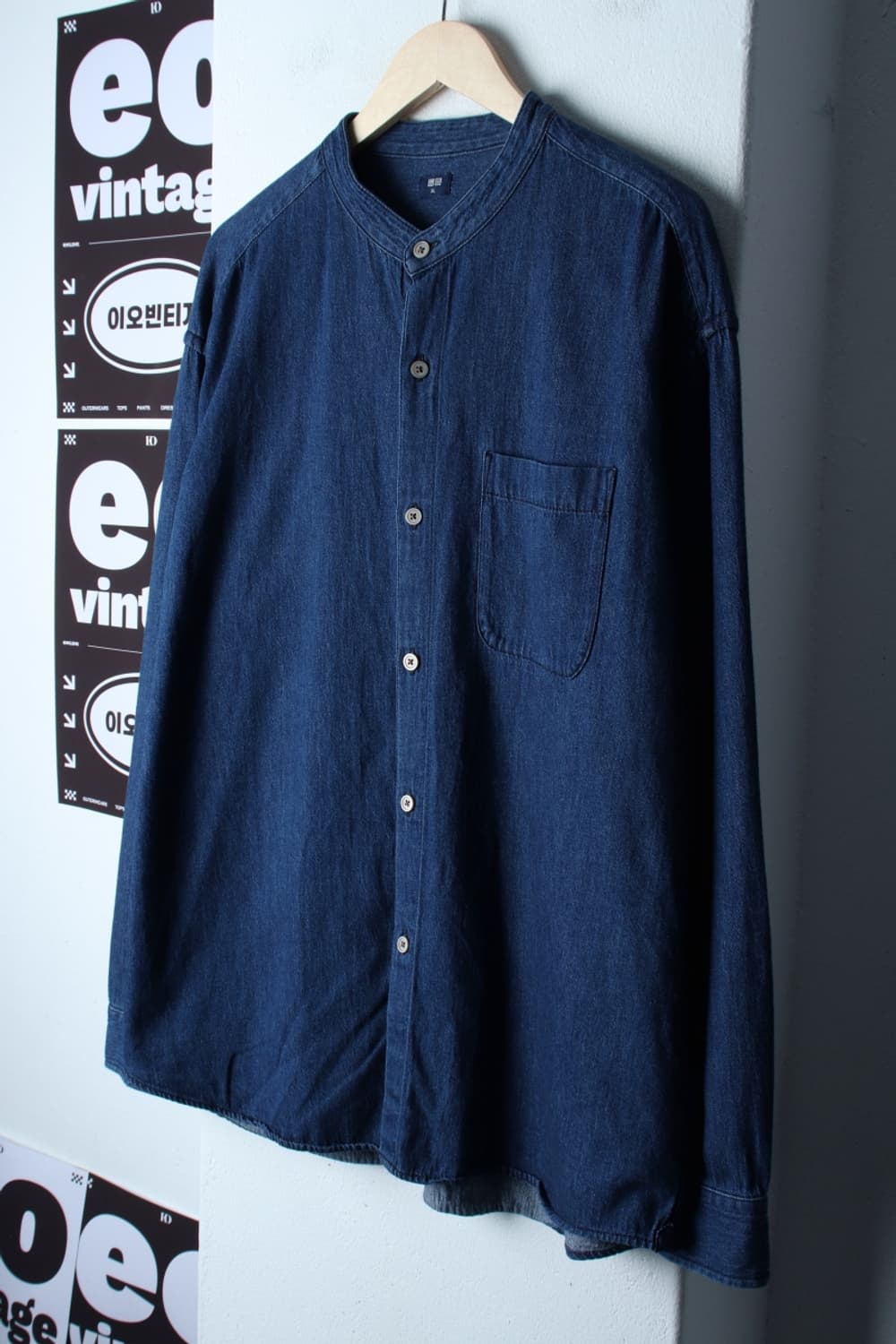 (XL-2XL) 유니클로 셔츠 남방 차이나넥 데님 청 무지-H32004 상품이미지1