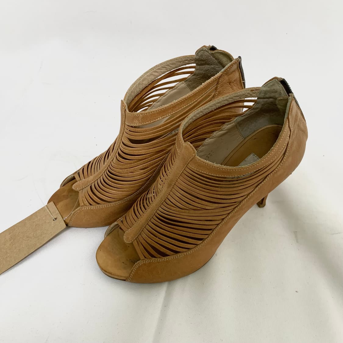 한섬 타임 TIME 스트랩 오픈토 샌들 힐 카멜 235mm 빈티지 구두 상품이미지2