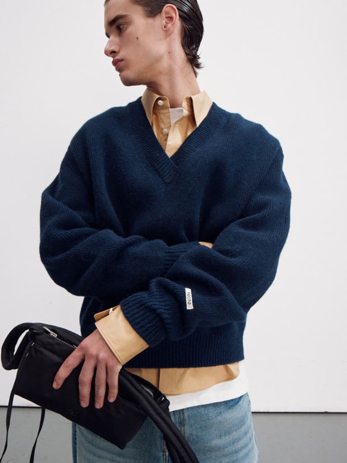 렉토 청키 브이넥 니트 네이비 m 상품이미지1