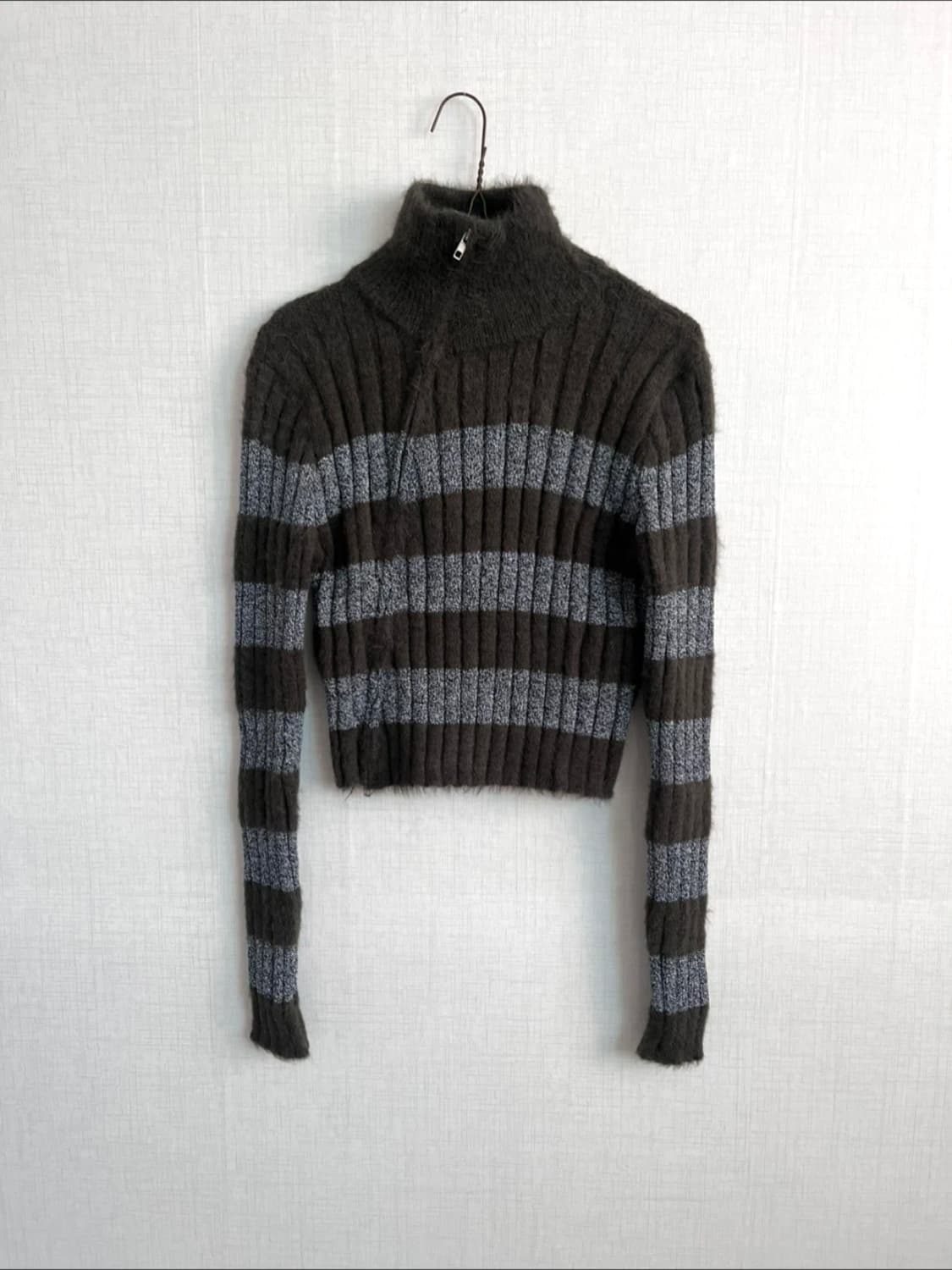 단가라 사선 집업 가디건 상품이미지1