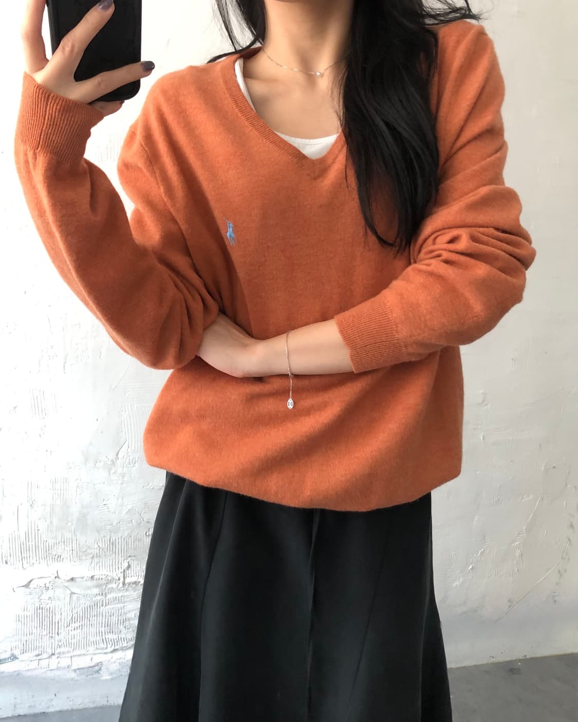 Polo 폴로 랄프로렌 살구오렌지컬러 울 브이넥 니트 상품이미지1