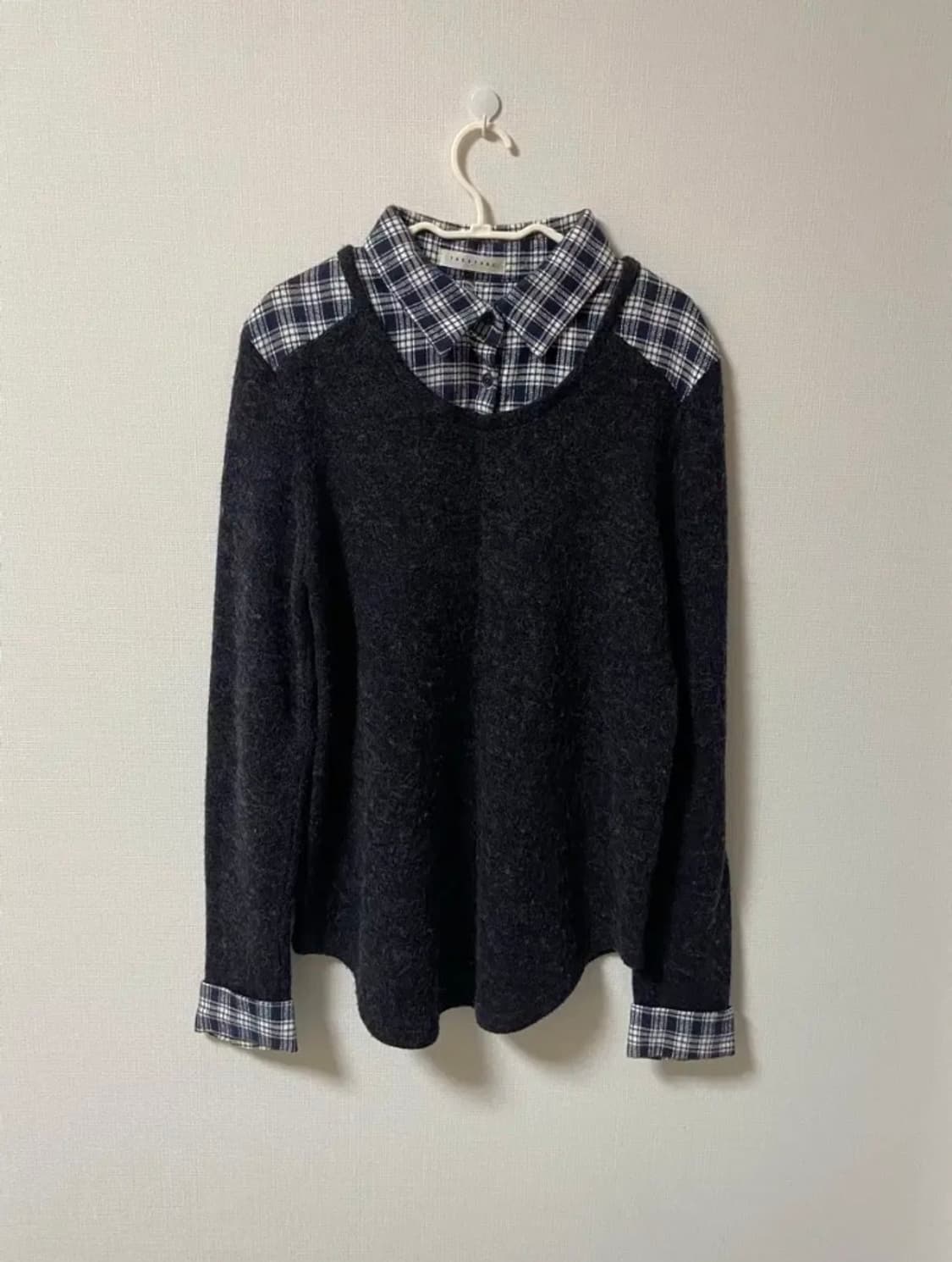 빈티지 모리걸 긱시크 니트체크 셔츠 상품이미지1
