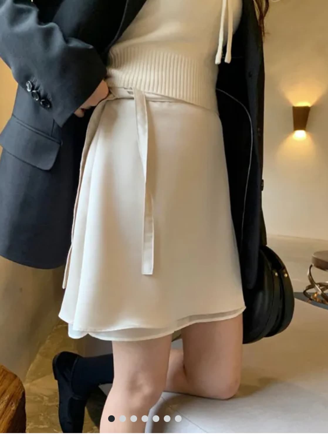 새틴 리본 발레코어 스커트, 아이보리 상품이미지2