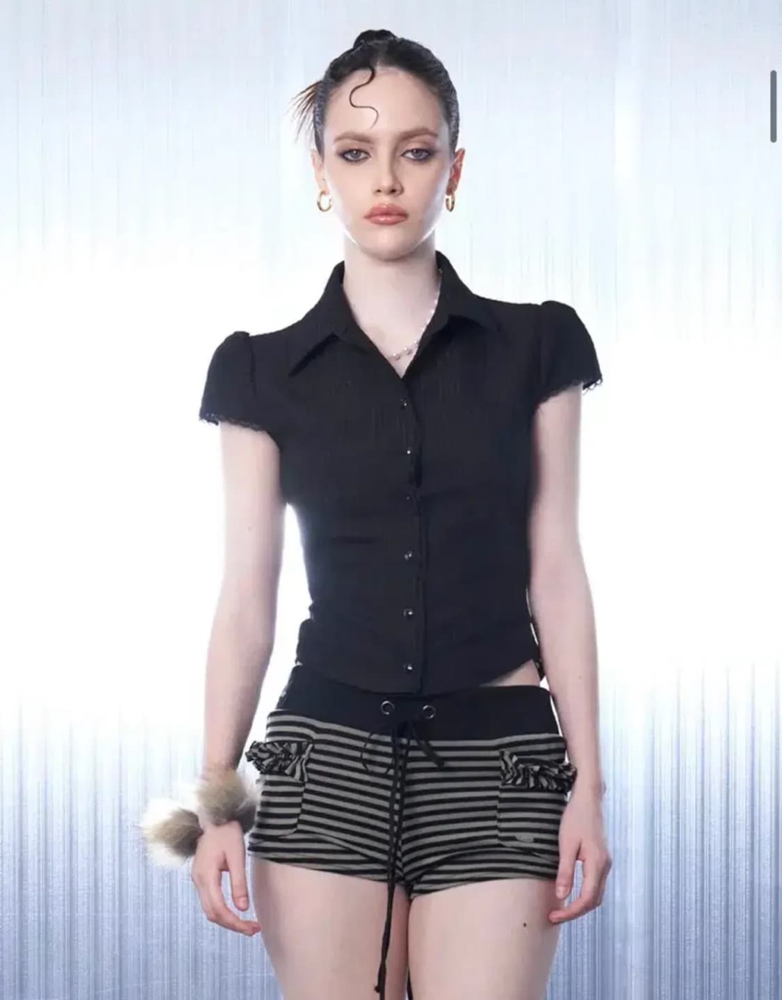 힐다 hillda 레이시 보우 셔츠 블랙 S 상품이미지2