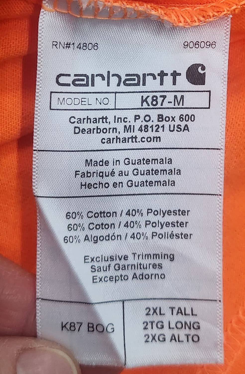 칼하트 포켓 반팔티 오렌지 2XL 상품이미지4