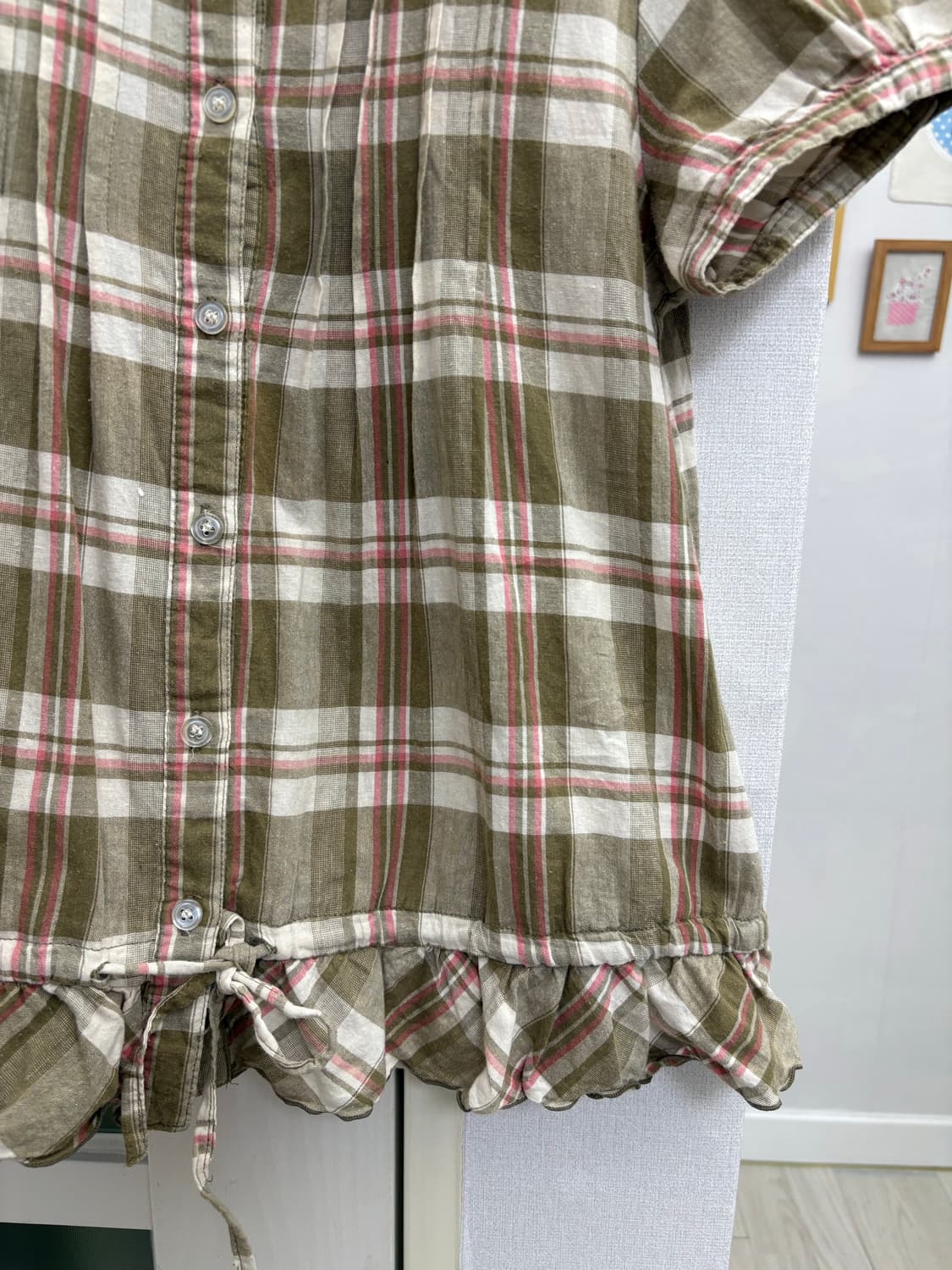 카키 체크 둥근카라 블라우스 상품이미지4