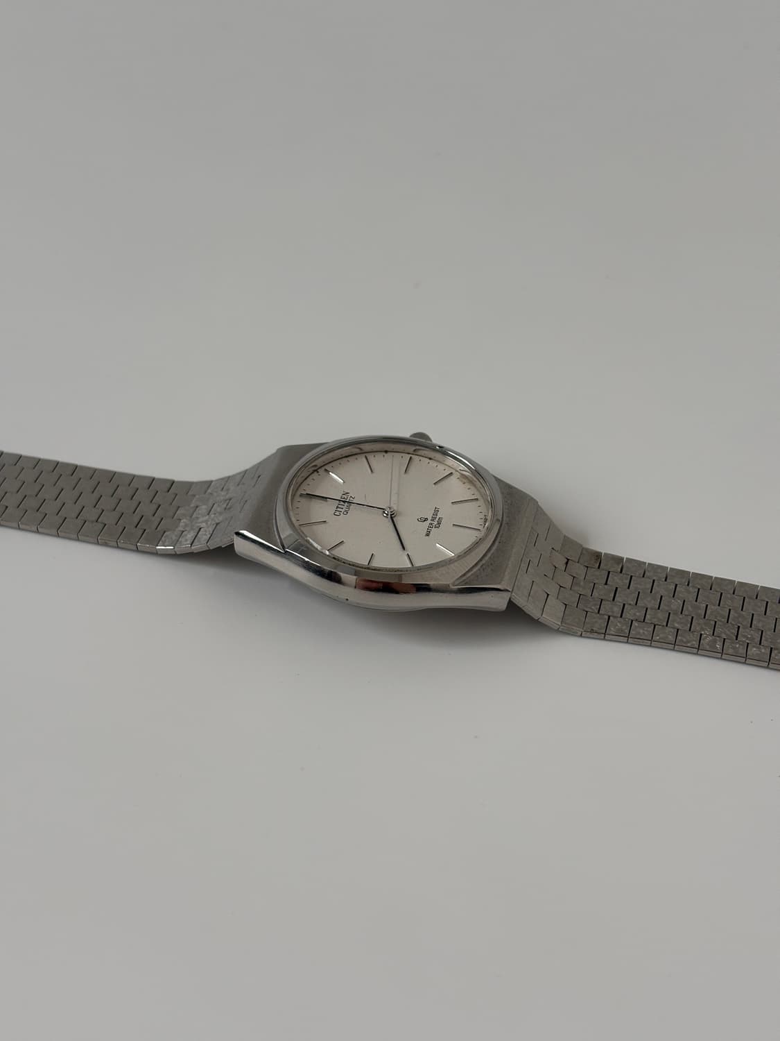 CITIZEN 빈티지 시계 1980년대 CQ 크리스트론 실버 텍스쳐 쿼츠 상품이미지6