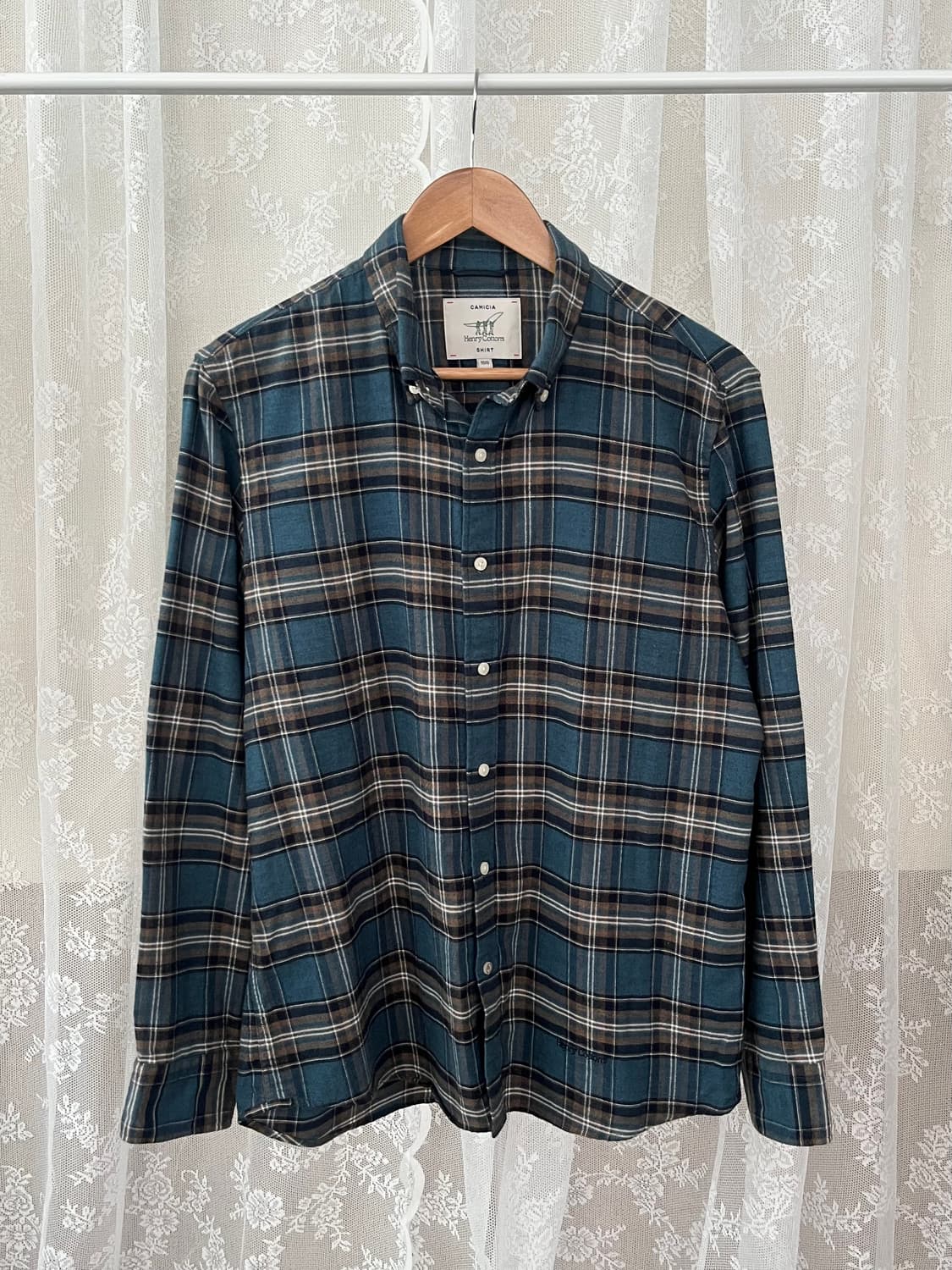 100) 헨리코튼 22fw 체크 셔츠 블루 상품이미지1