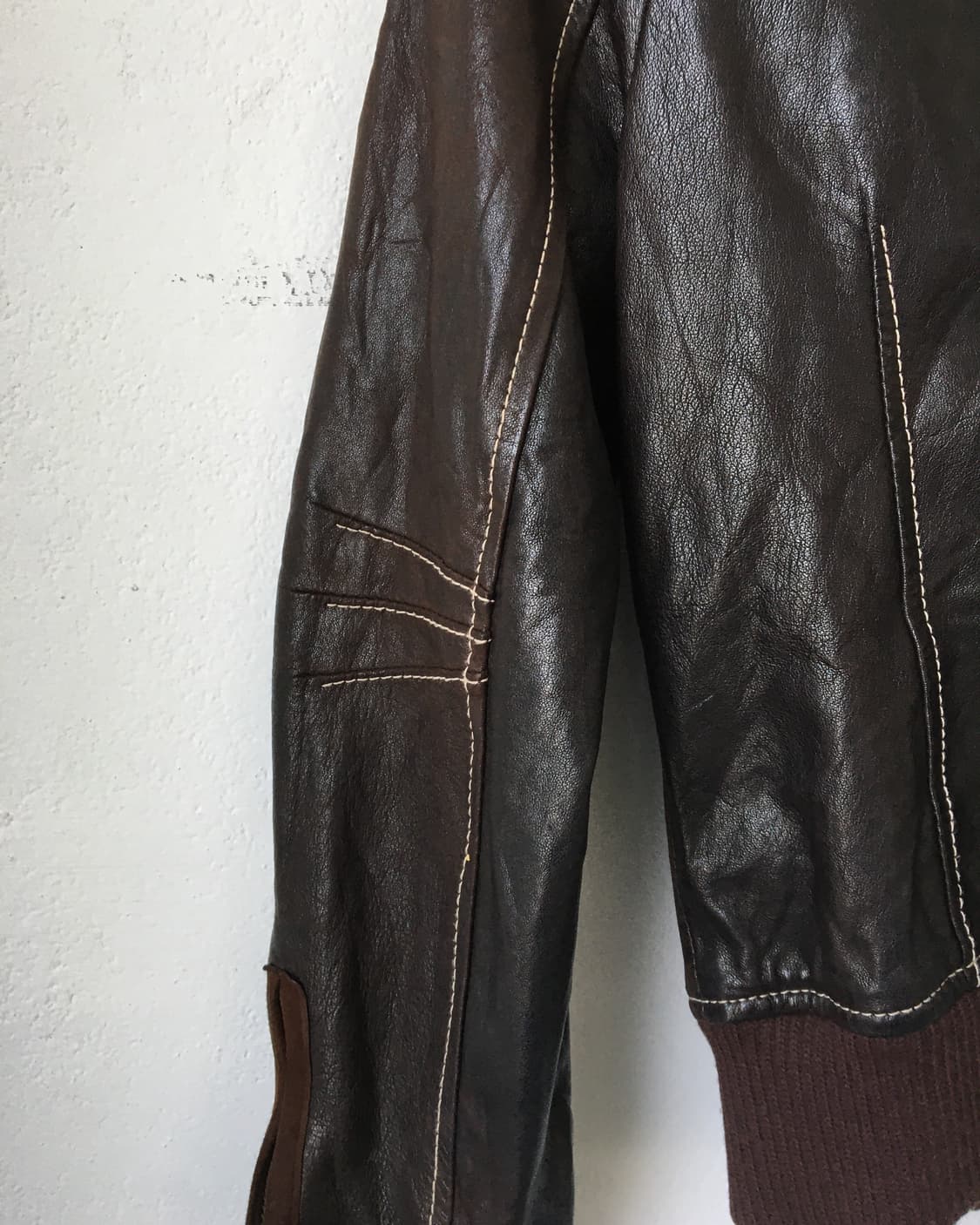 Lamb skin high neck bomber leather jacke 상품이미지6