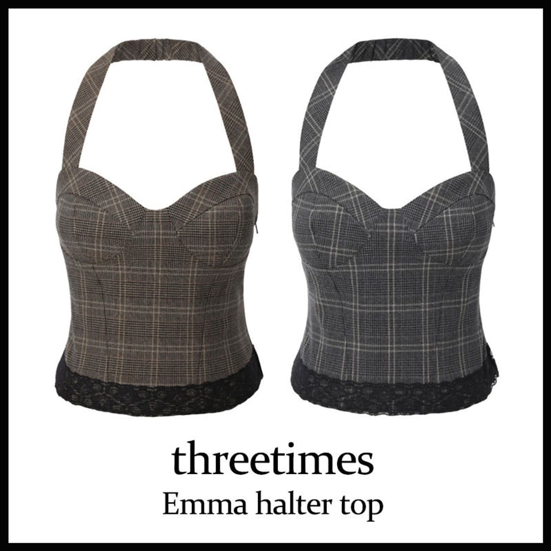 Threetimes 쓰리타임즈 엠마 홀터 탑 + 스커트 브라운 상품이미지3