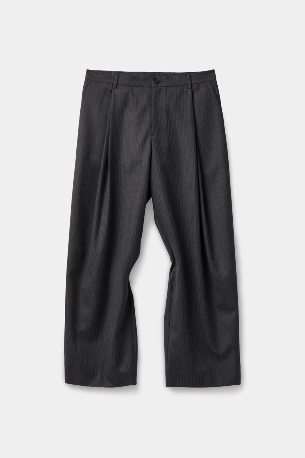 S M L 쿠어 스트라이프 울 블렌드 플리츠드 트라우저 차콜 판매 상품이미지1