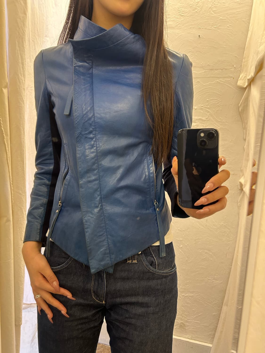 Demoo 블루 레더자켓 상품이미지2