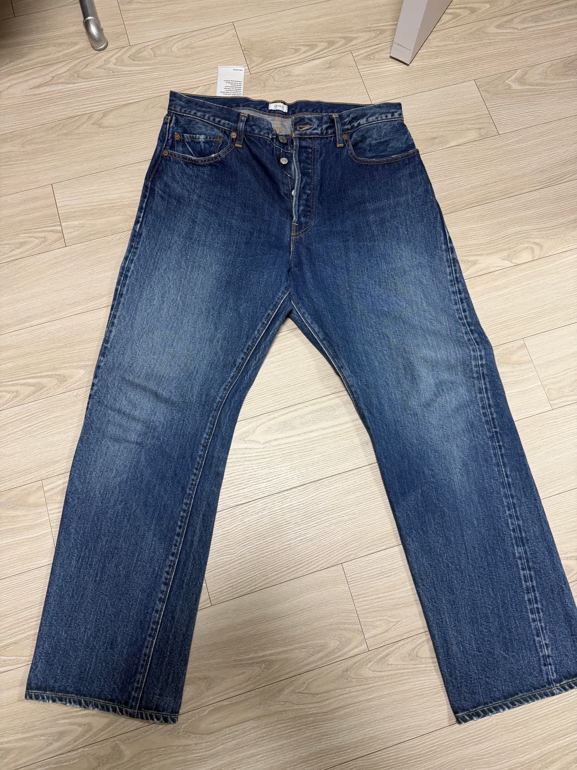 시오타 스트레이트 5포켓 데님 34 미디엄 다크 블루 데미지 상품이미지1