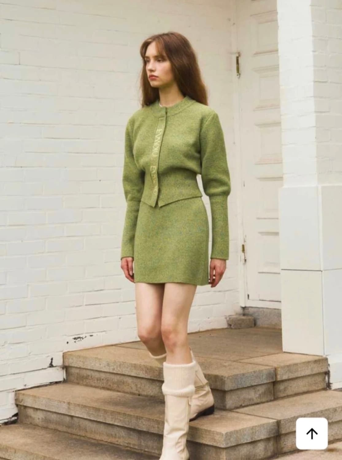 에브모우 알파카 슬림 시그니처 가디건 그린 상품이미지2