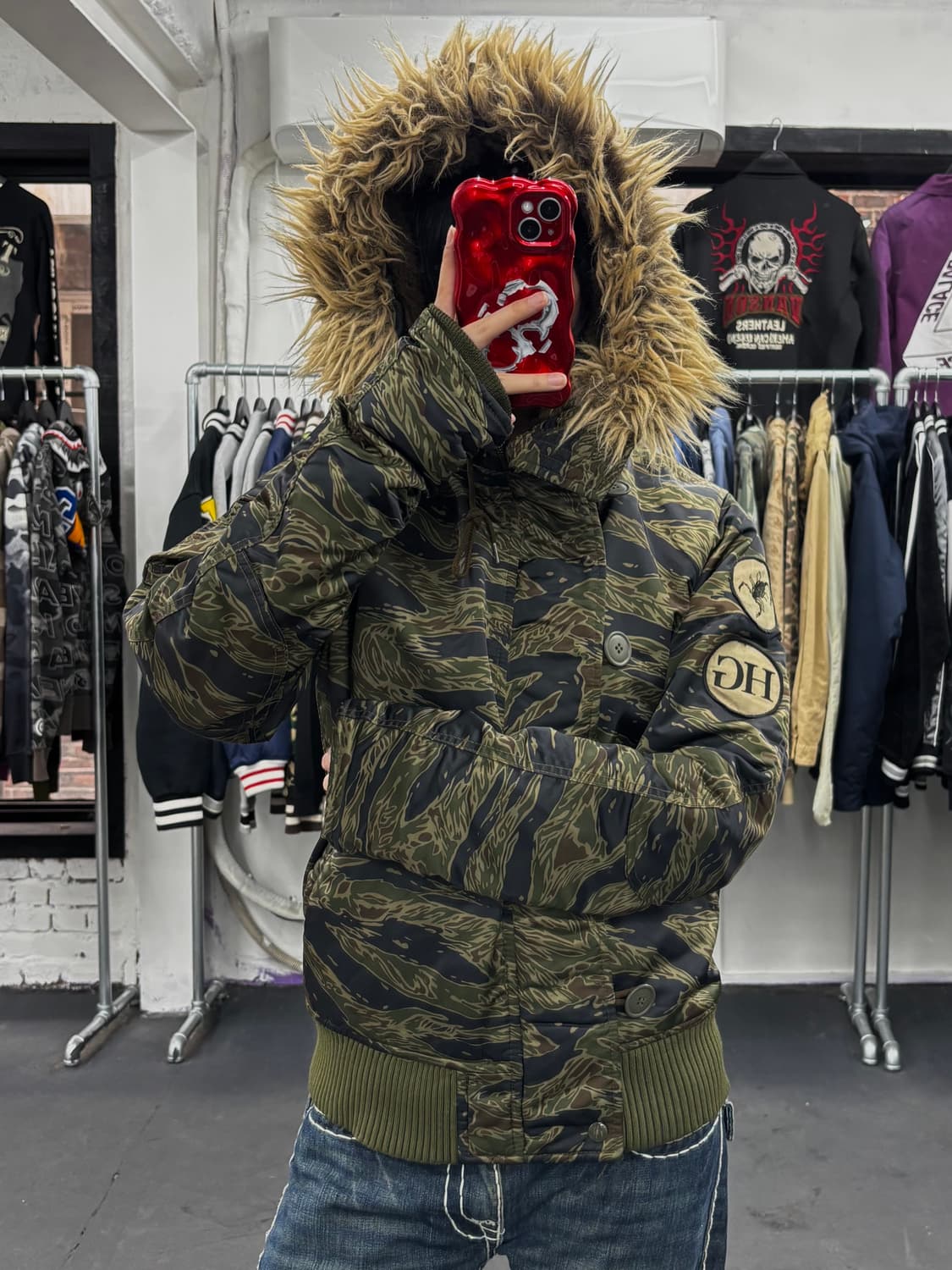 히스테릭 글래머 카모 N2B 퍼 후드 자켓 상품이미지2