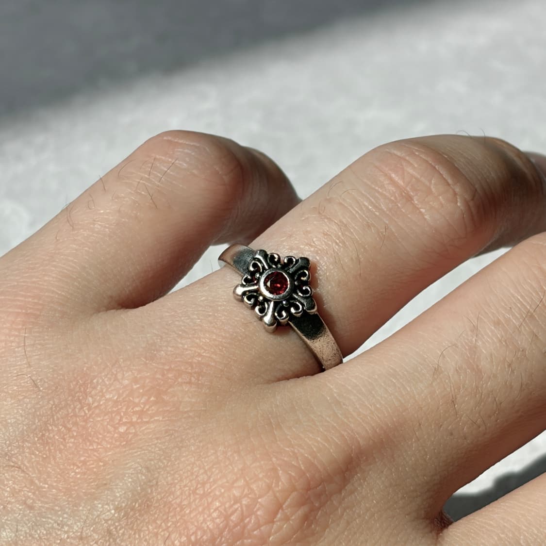 Oribell 크롬 플라워 레드 지르코니아 925실버 오픈링 반지 상품이미지1