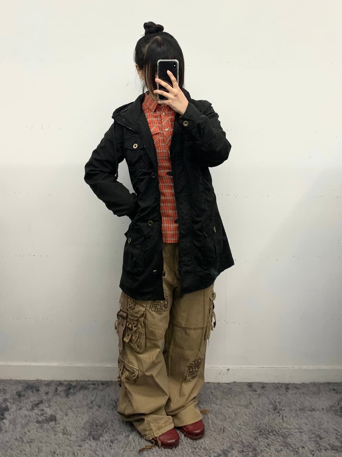 블랙 밀리터리 미디 자켓 상품이미지1