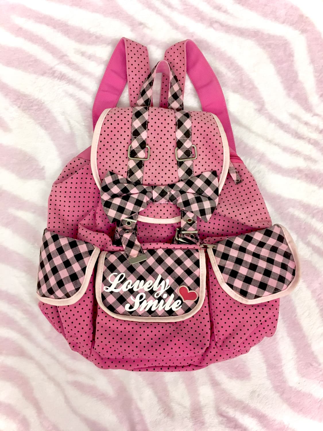 오네갸루 소악마 도트 체크리본 쓰리포켓 백팩 헤이세이 갸루 핀터레스트 상품이미지1
