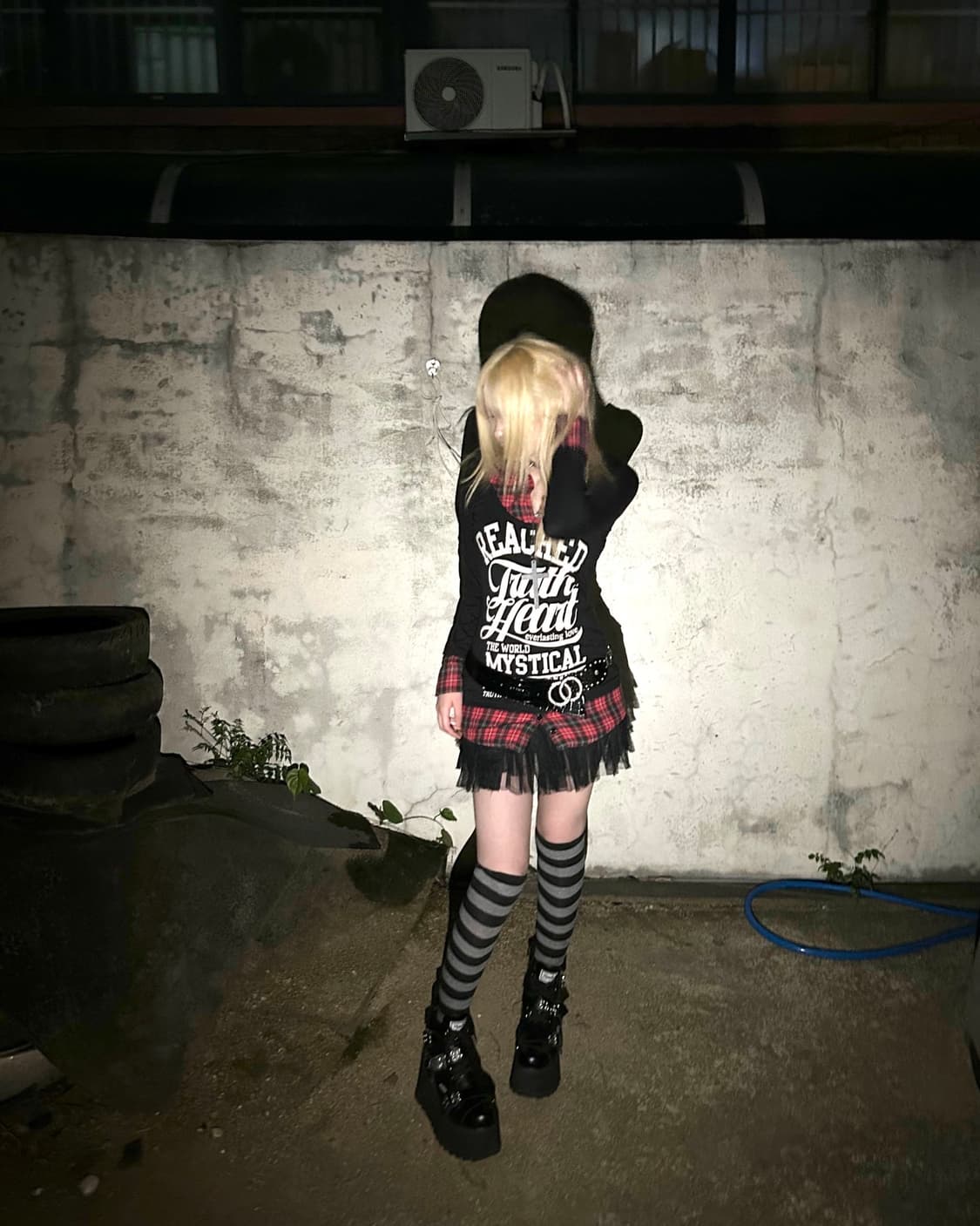 red check pattern layered punk top 상품이미지2