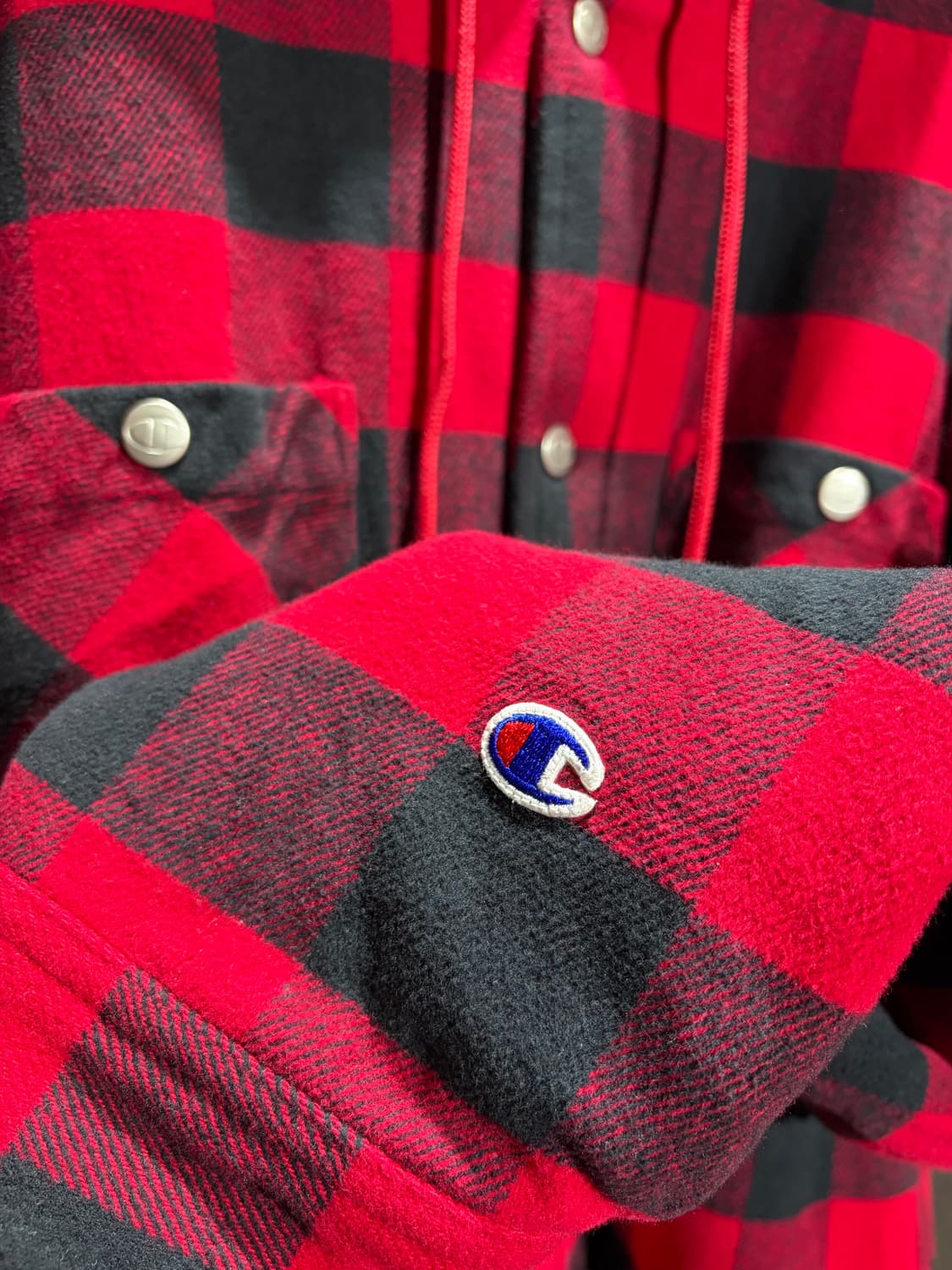 XL 챔피온 빅스펠링 타탄체크 쉐르파 후디 레이어링 자켓 상품이미지5