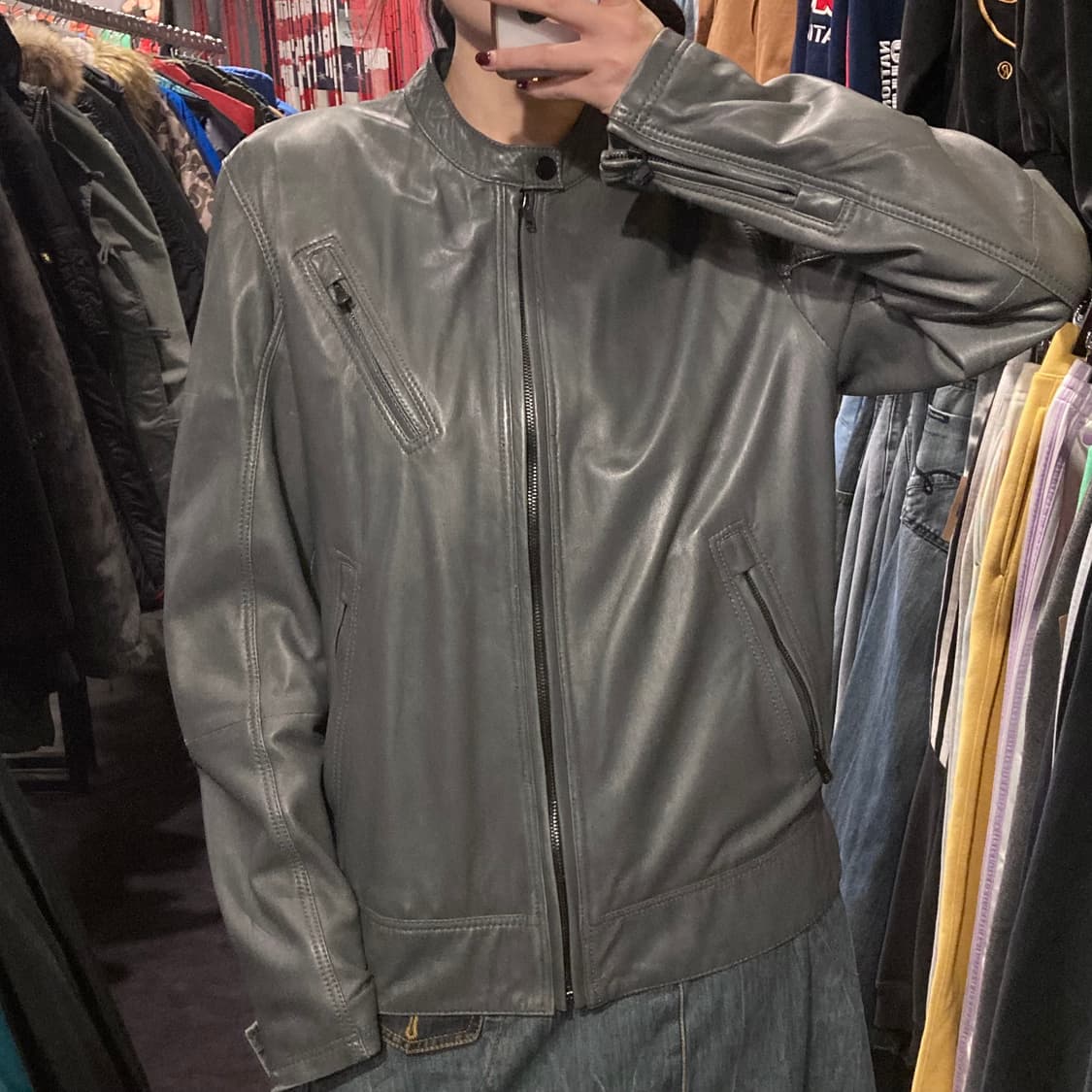 [IM]DKNY 헨리넥 양가죽 레더자켓 그레이 상품이미지4