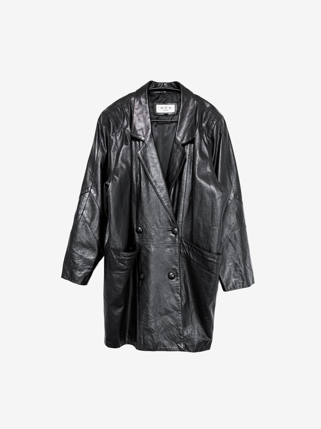 Double Button Leather Jacket - Black 상품이미지4