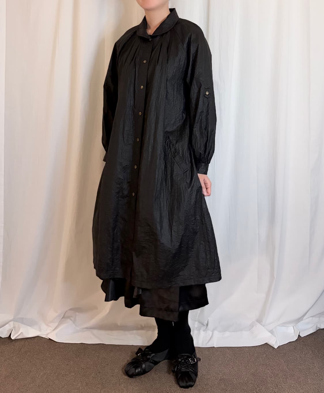 Nylon Raglan Long Coat - Black 상품이미지2